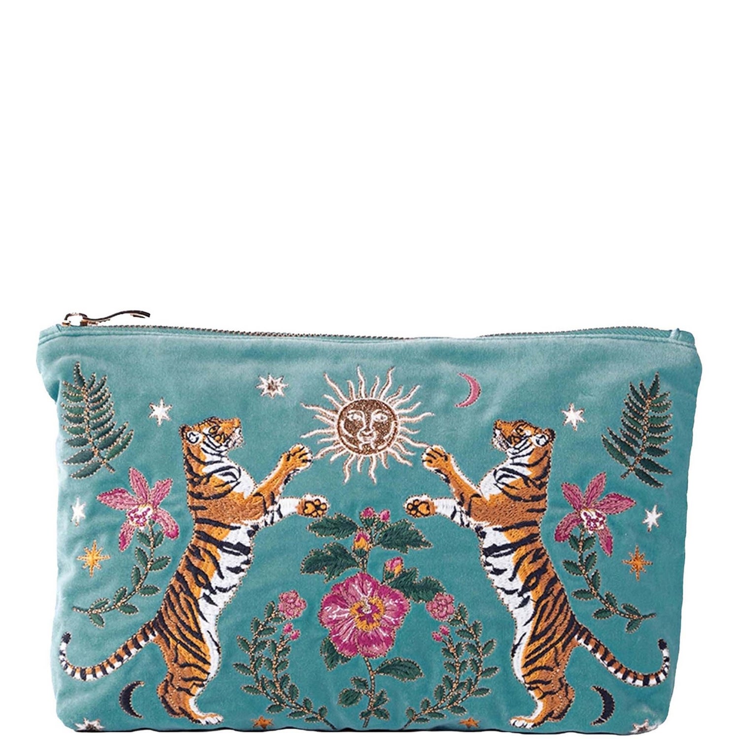 Elizabeth Scarlett Celestial Tigers Velvet Everyday Pouch - Dusky Teal