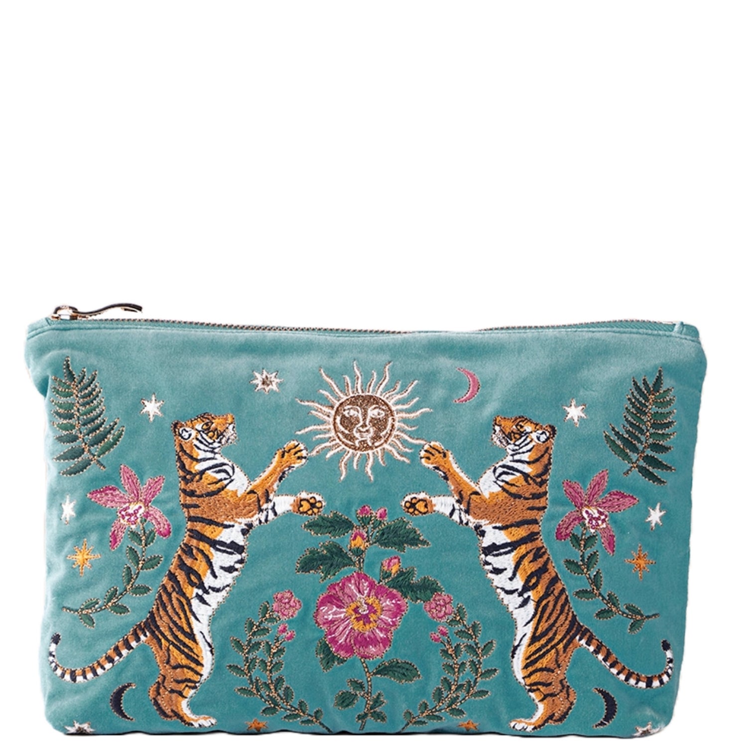 Elizabeth Scarlett Celestial Tigers Velvet Everyday Pouch - Dusky Teal