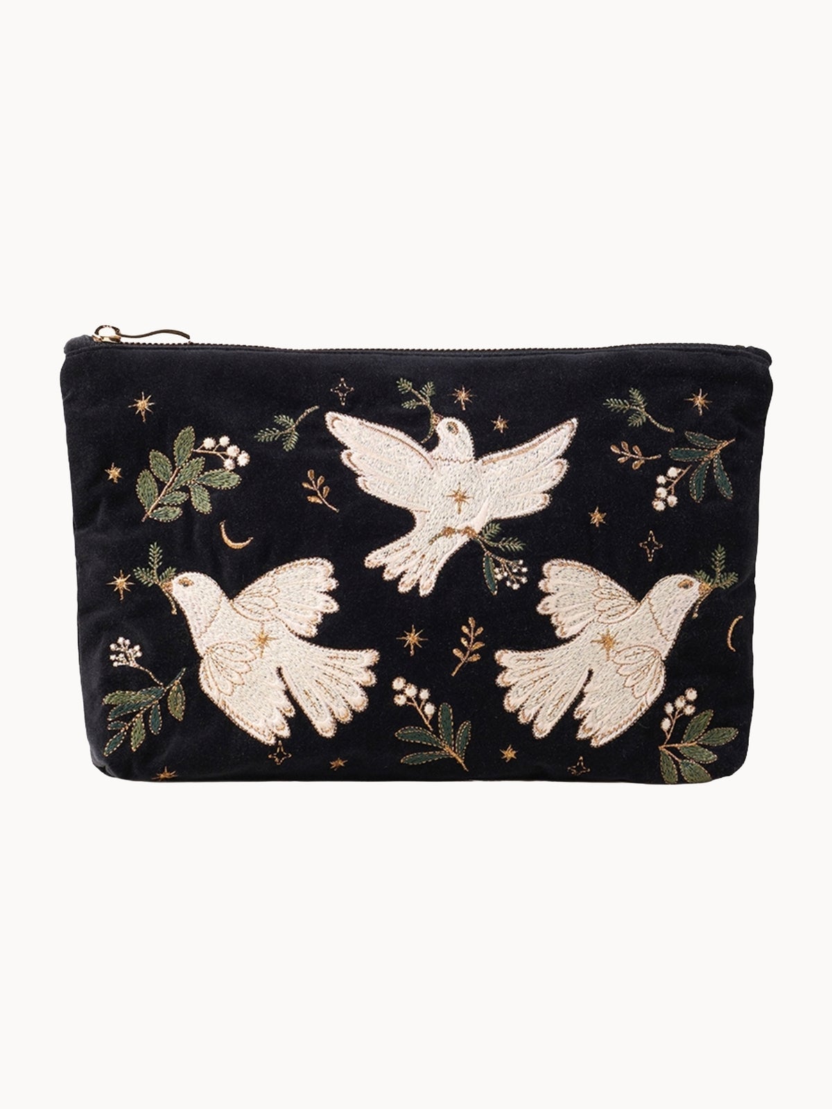 Elizabeth Scarlett Doves of Peace Velvet Everyday Pouch - Charcoal