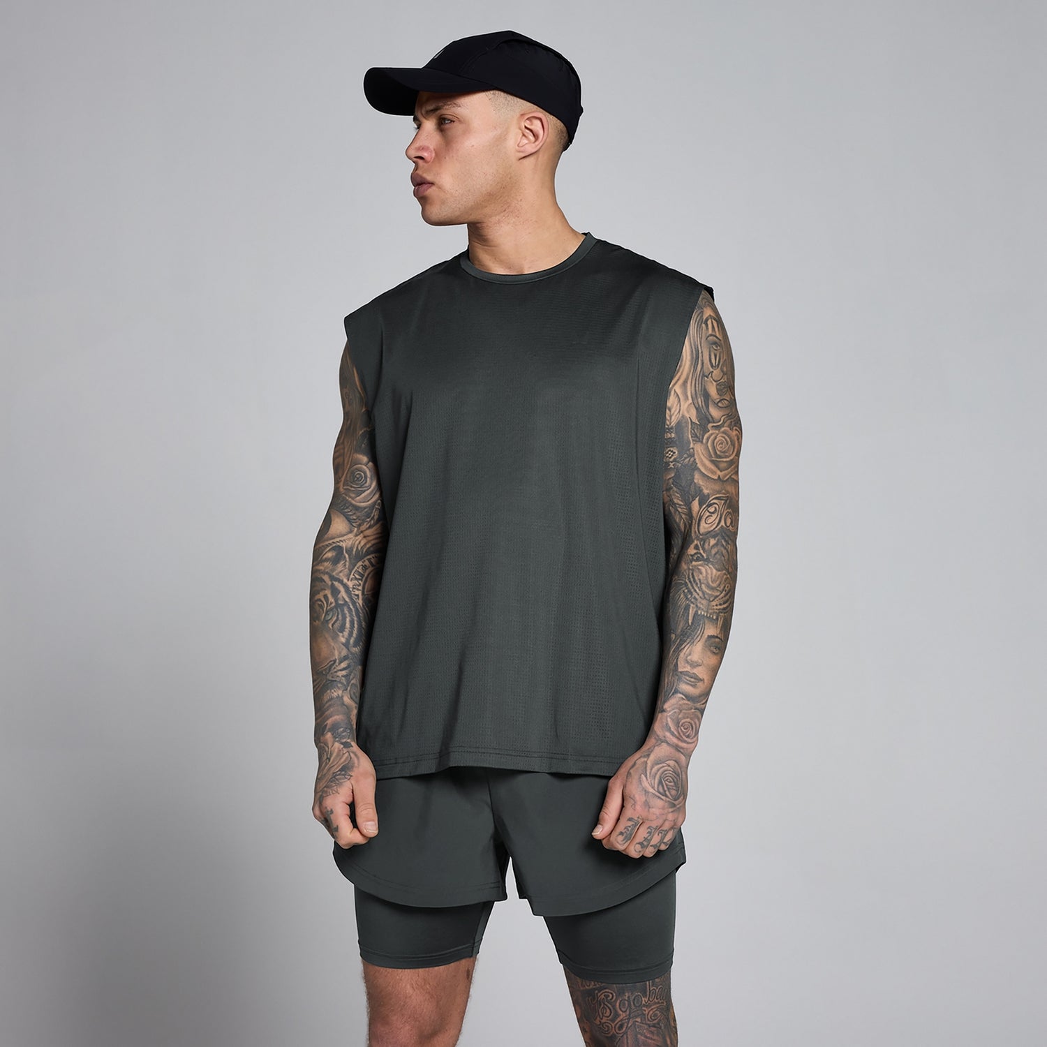 MP Men's Hybrid Oversized Mesh Tank - Washed Black - XS