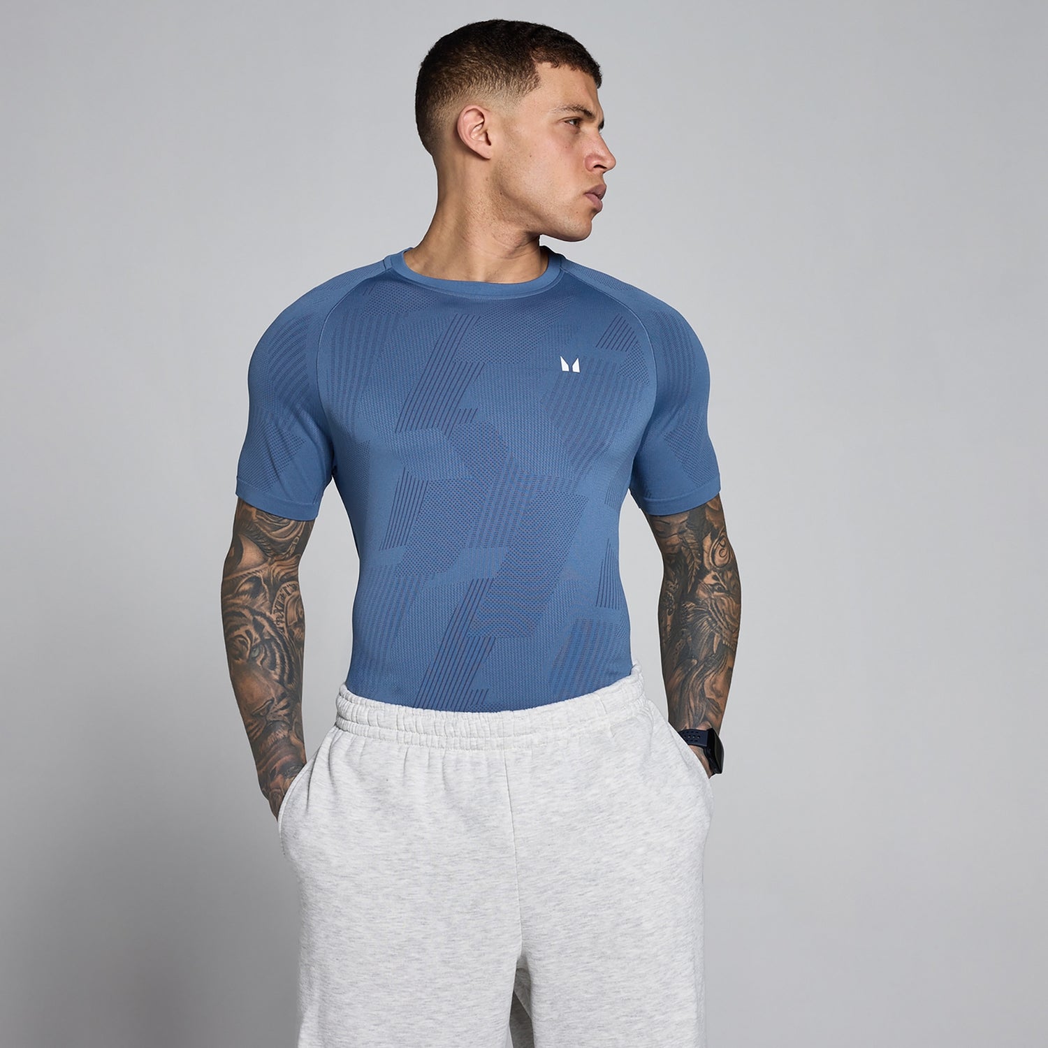 MP Men's Tempo Pillar Graphic Seamless T-Shirt - Slate Blue - XS