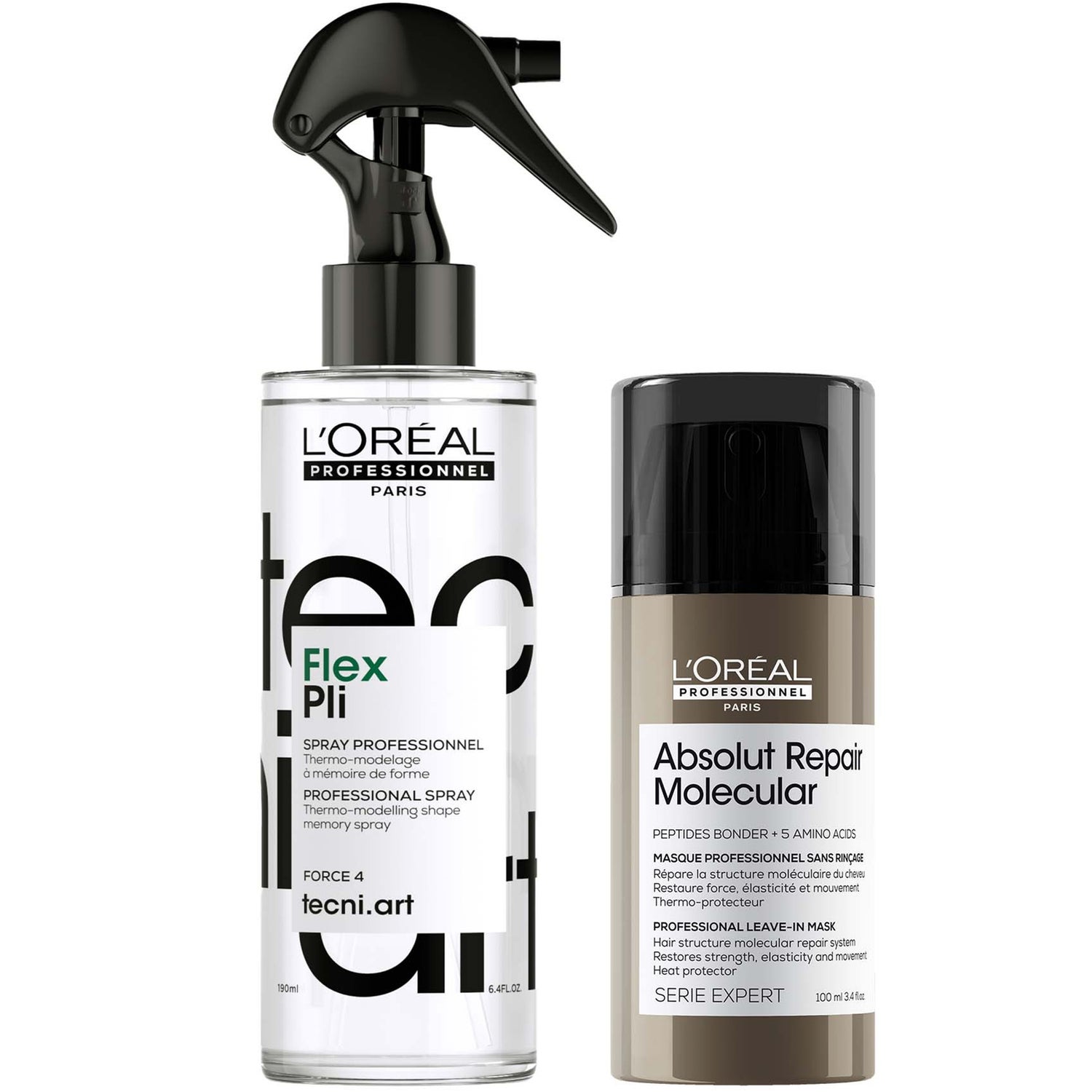 L'Oréal Professionnel Protect & Style Bundle: Tecni Art Flex Pli, Thermo-modelling Styling Hair Spray, Absolut Repair Molecular Leave-In Cream, 190ml & 100ml