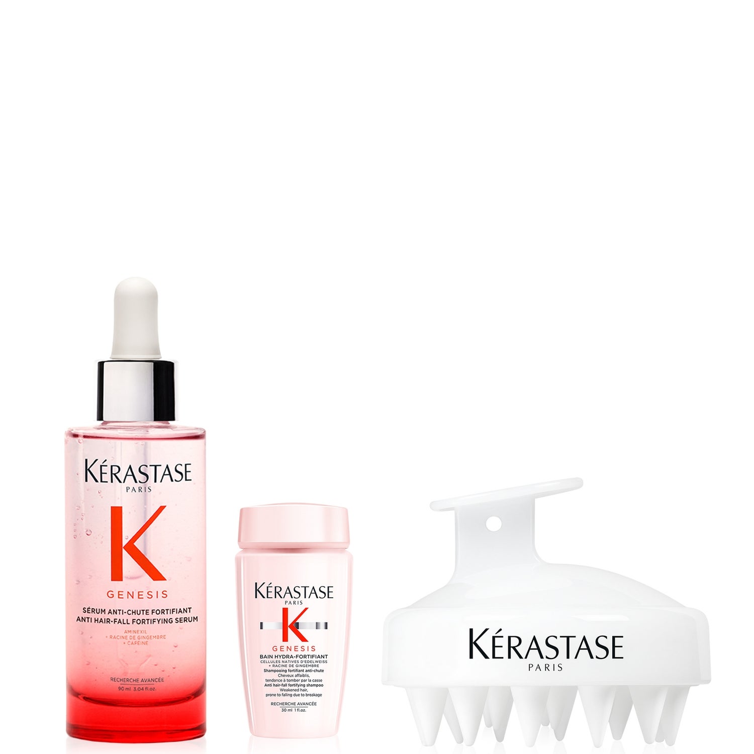 Kérastase Genesis Serum Anti-Chute Fortifiant Serum 90ml with Mini Deluxe Genesis Shampoo 30ml & Scalp Brush