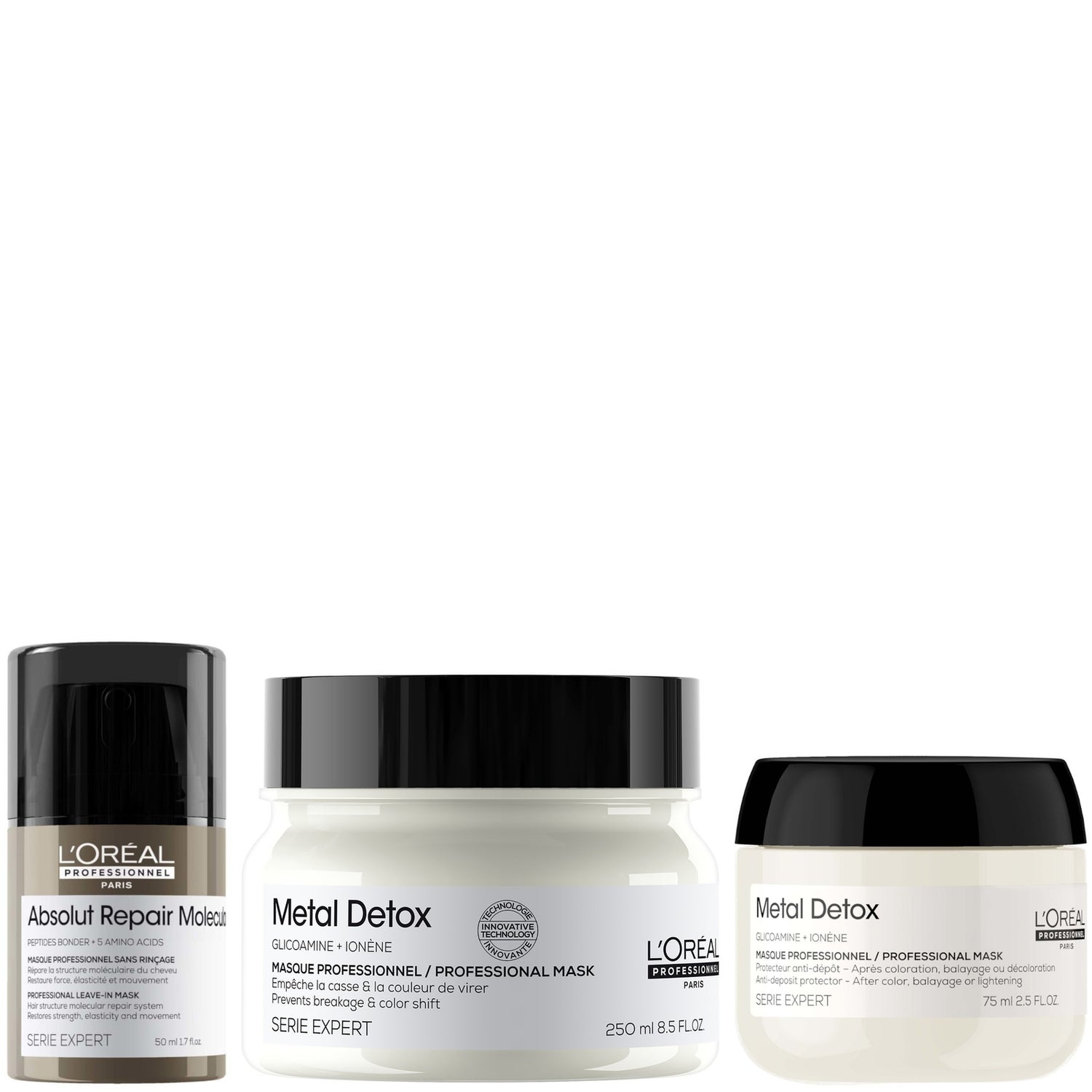 L'Oréal Professionnel Metal Detox Hair Mask & Absolut Repair Molecular Leave-In Cream, repair damage mask set 250ml & 50ml