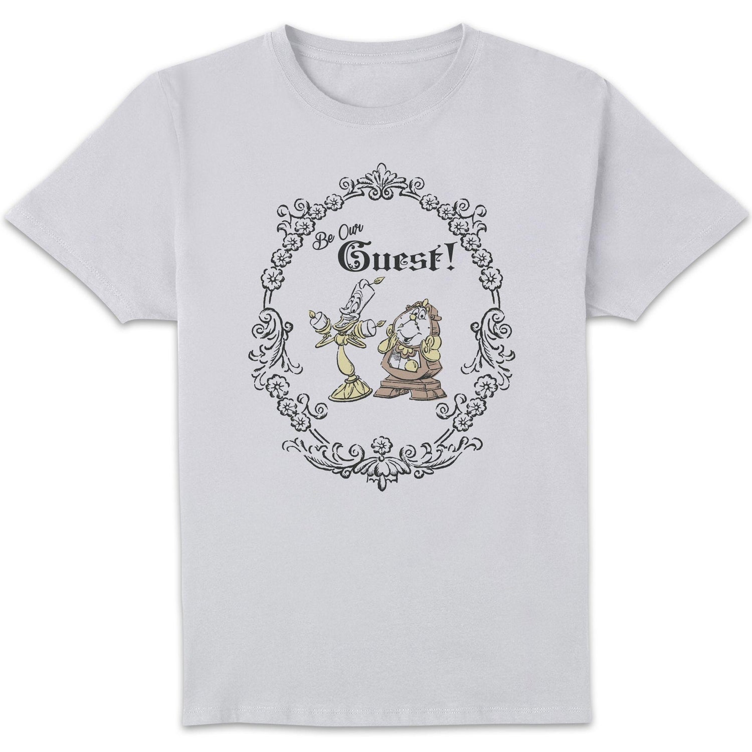 Disney Beauty And The Beast Be Our Guest Circular Floral Unisex T-Shirt - White