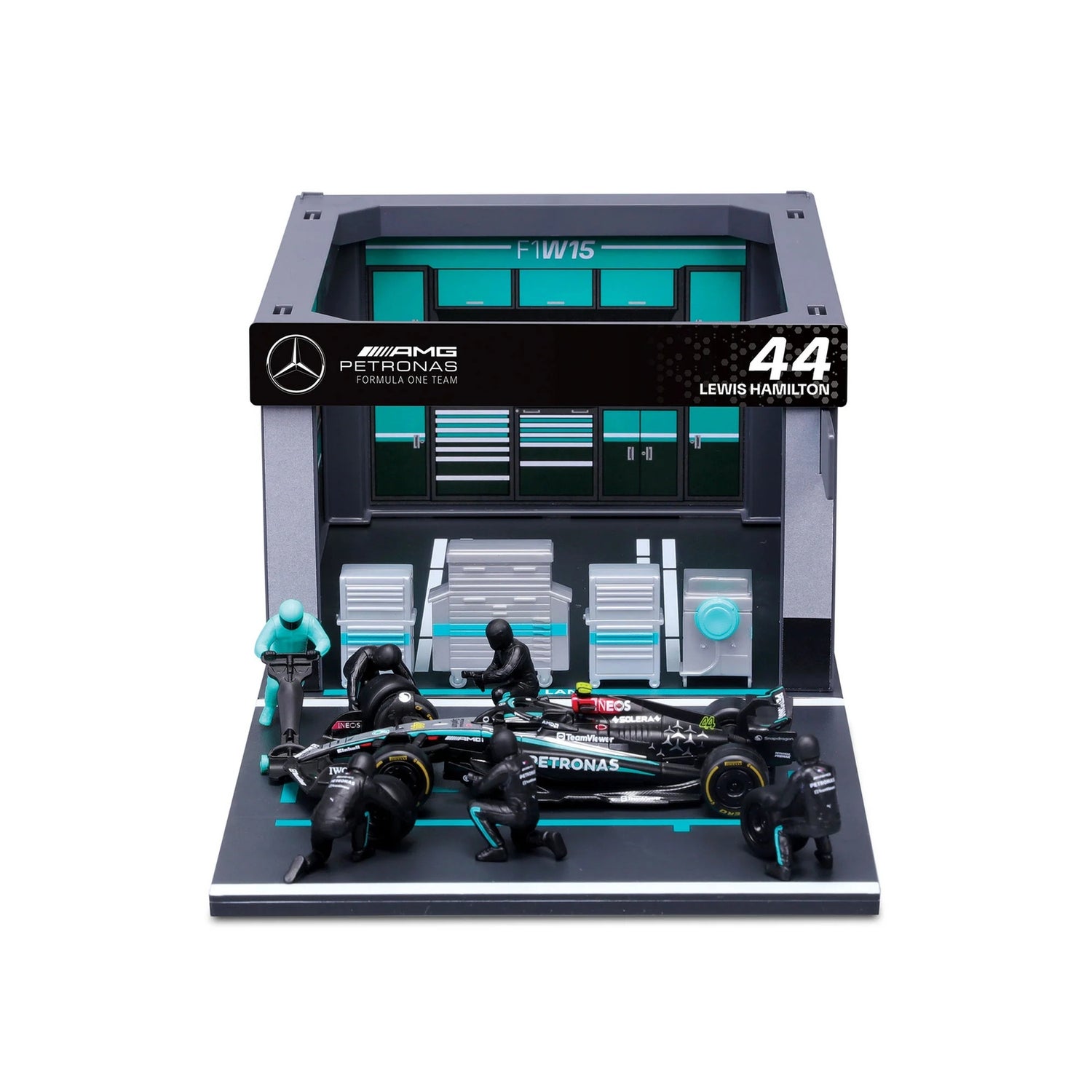 Bburago F1 Mercedes AMG W15 2024 Hamilton 1:43 Scale Pit Pass Diorama