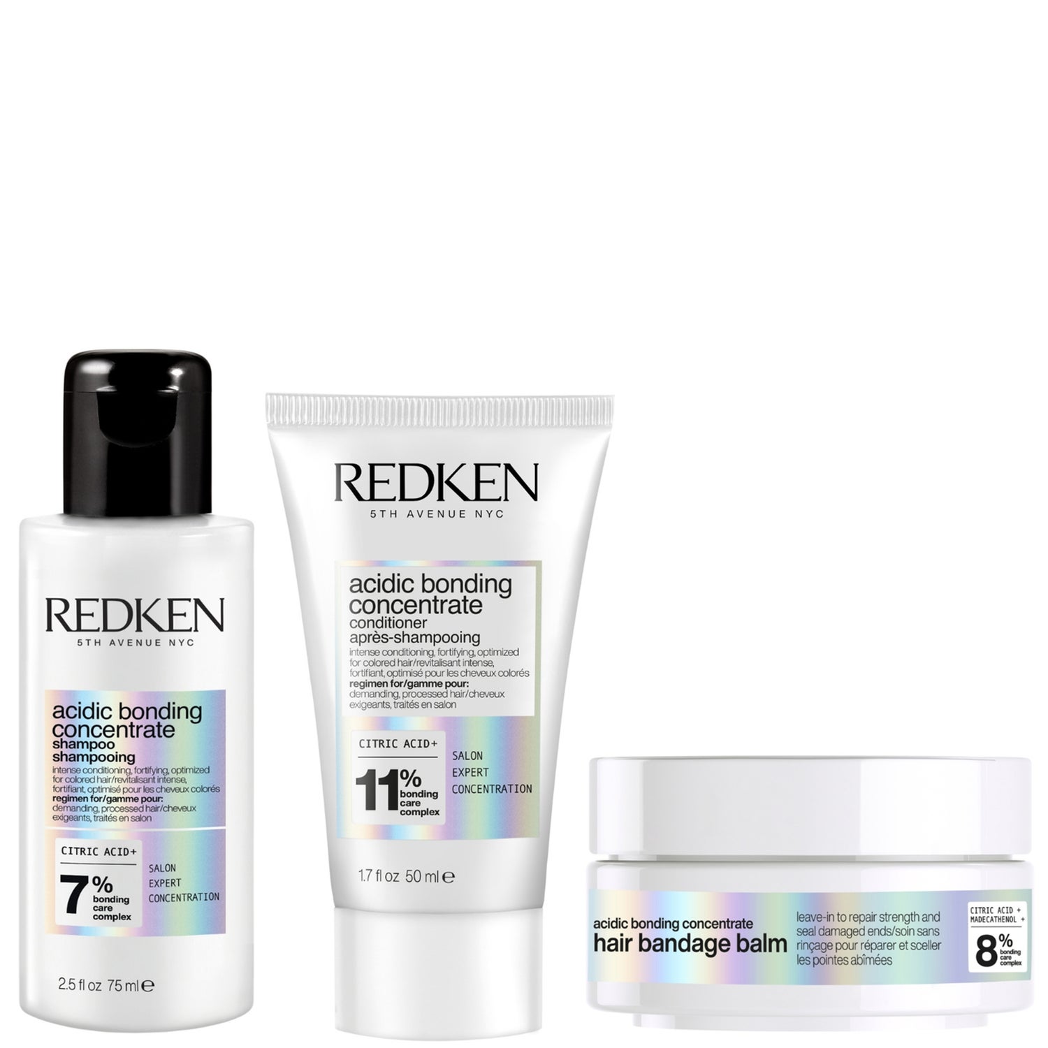 Redken Acidic Bonding Concentrate Hair Bandage Balm 75ml, Shampoo Mini 75ml and Conditioner Mini 50ml Bundle