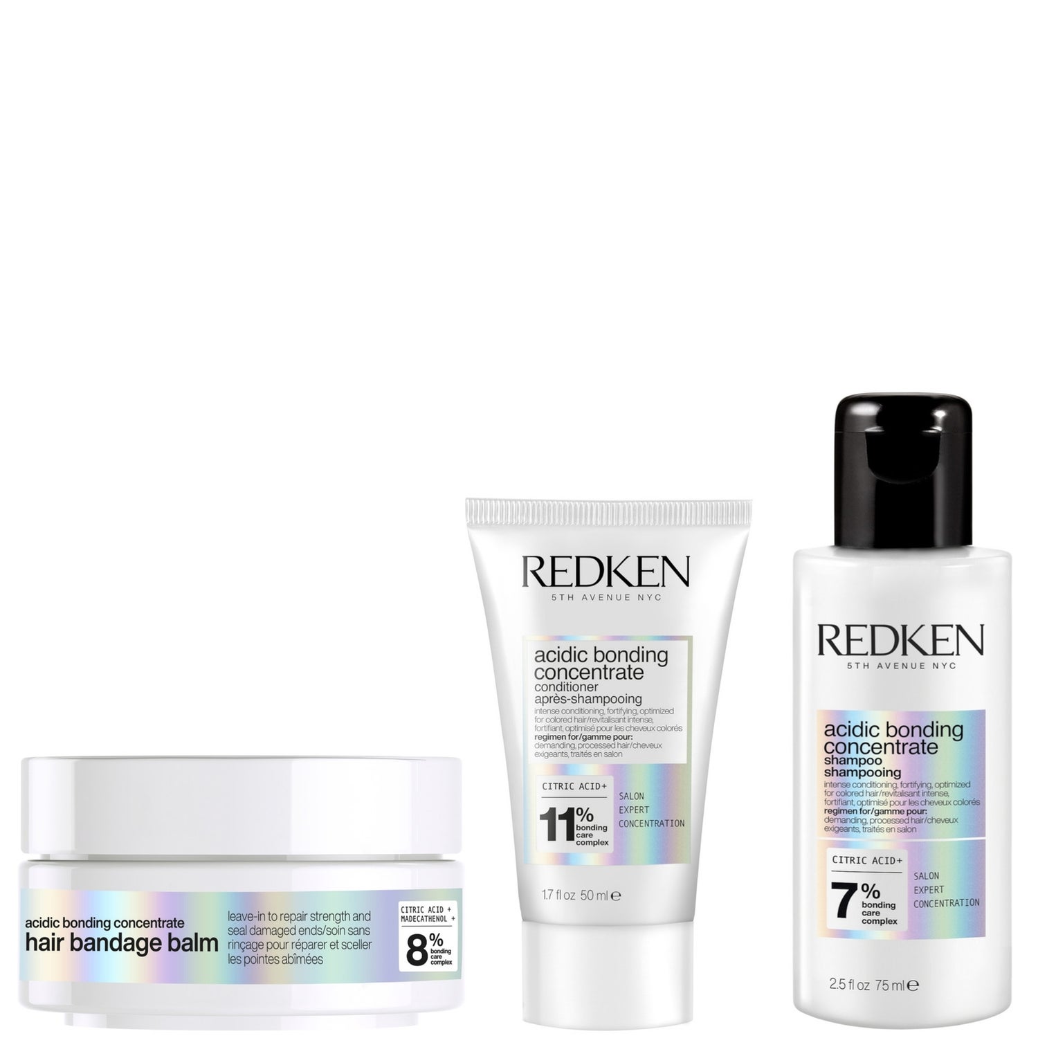 Redken Acidic Bonding Concentrate Hair Bandage Balm 75ml, Shampoo Mini 75ml and Conditioner Mini 50ml Bundle