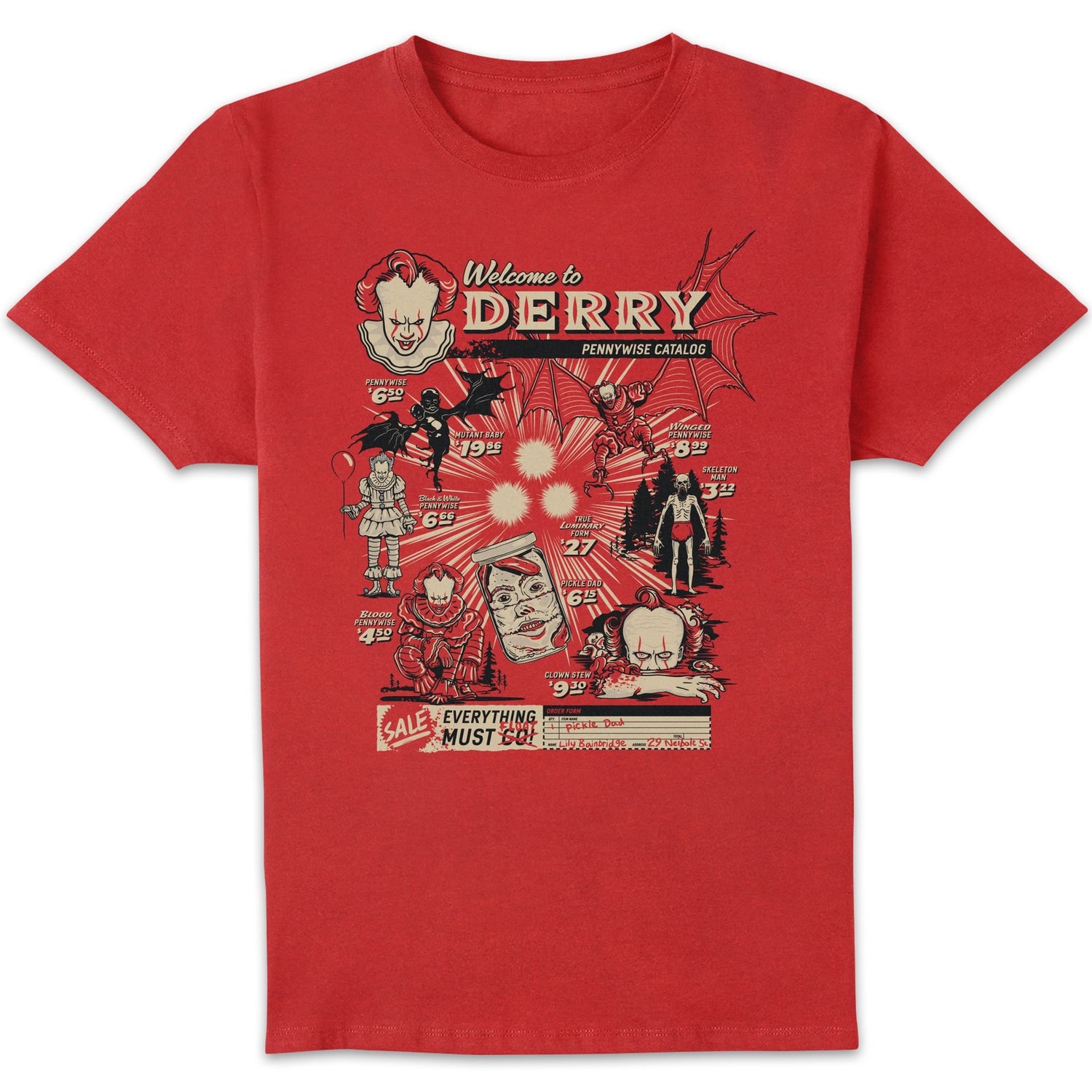 IT - Welcome To Derry Pennywise Catalog Unisex T-Shirt - Red