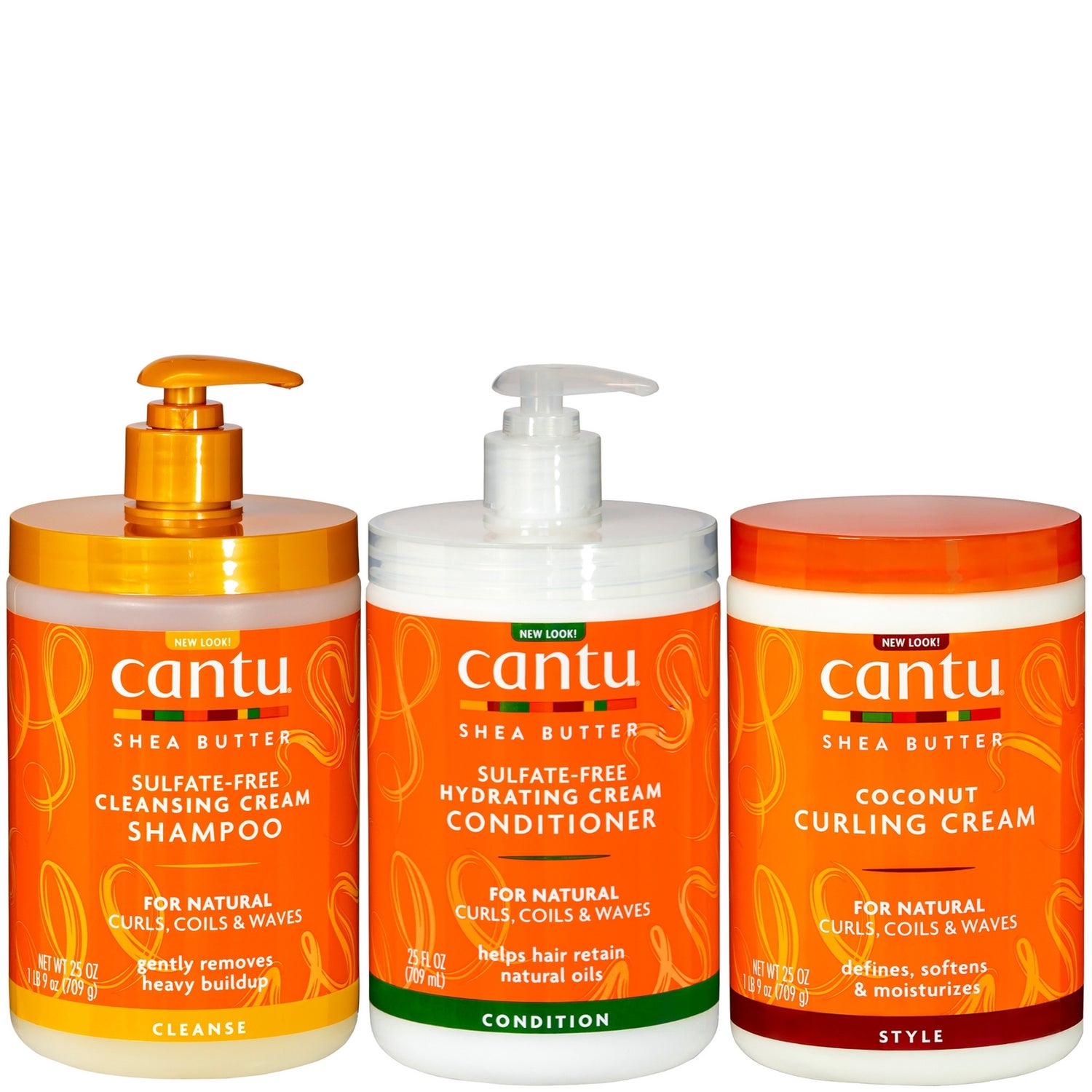 Cantu Shea Butter for Natural Hair Cleansing Cream Shampoo, Hydrating Cream Conditioner & Coconut Curling Cream Salon Size Trio