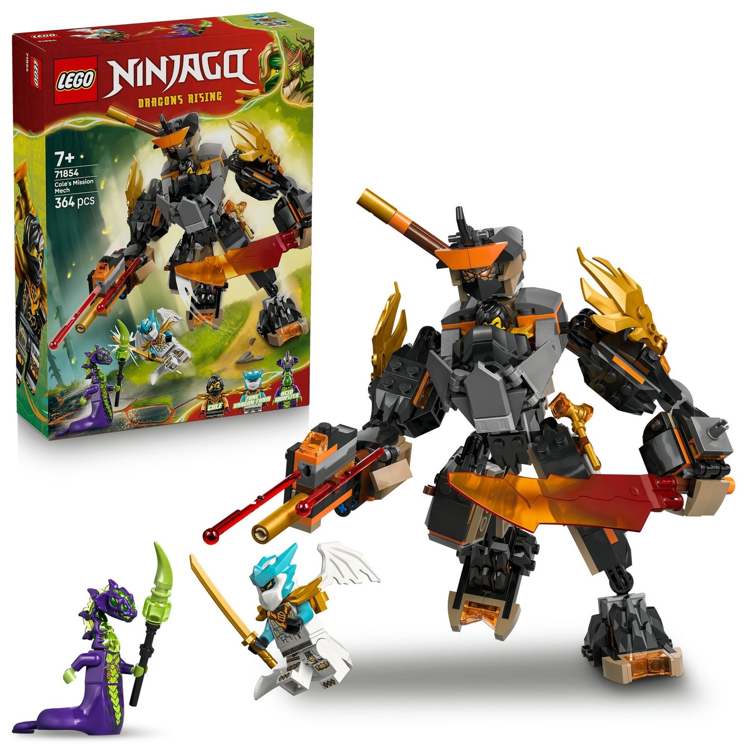 LEGO NINJAGO Cole’s Mission Mech & Dragon Zane Toy 71854
