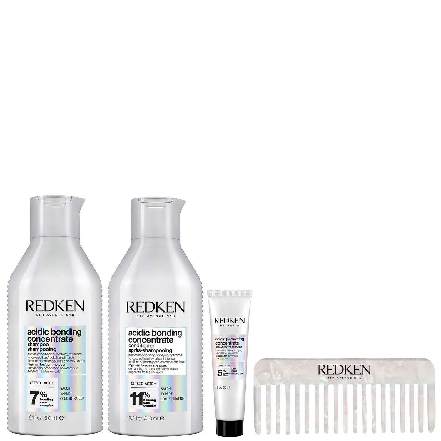 Redken Acidic Bonding Concentrate Shampoo 300ml, Redken Acidic Bonding Concentrate Conditioner 300ml & Redken Comb TOTW Bundle