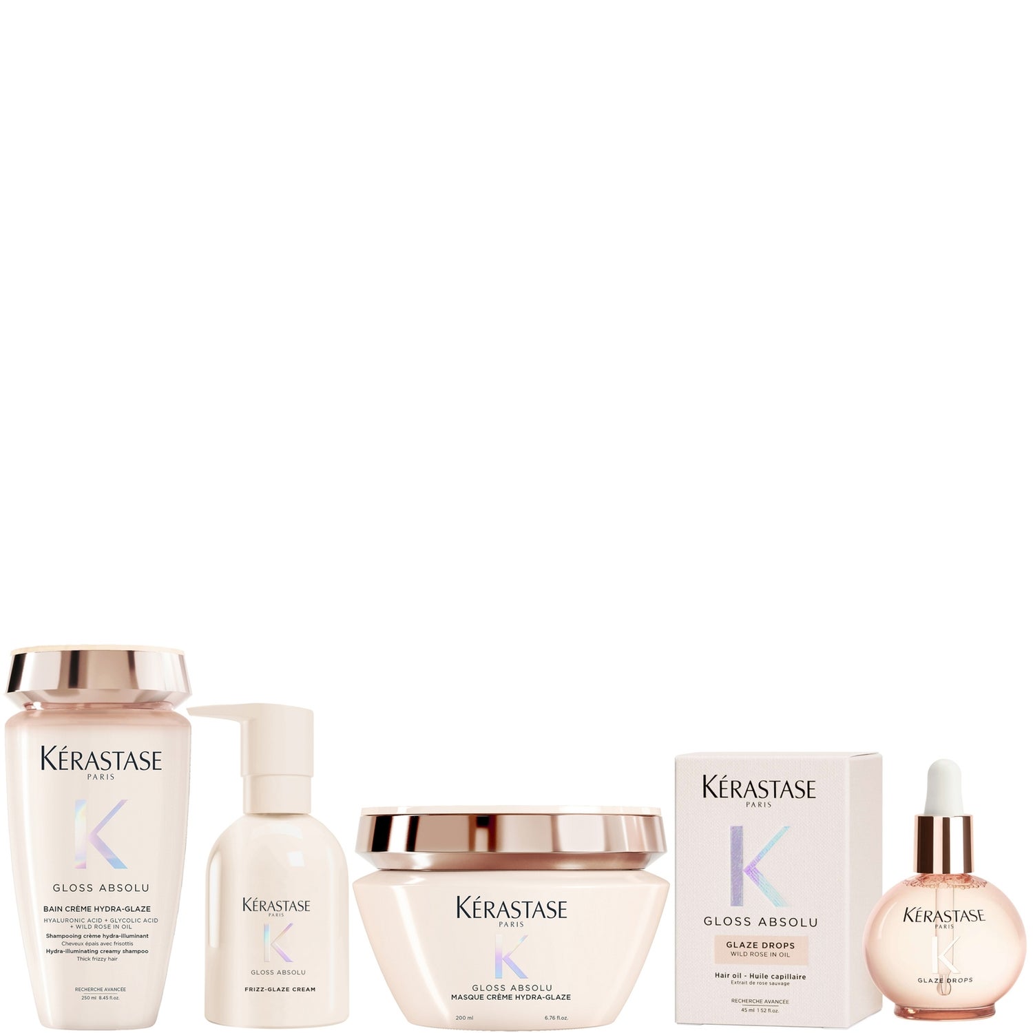Kérastase Gloss Absolu Bain Crème Hydra-Glaze Shampoo, Mask , Cream and Oil For Thick Frizzy Hair