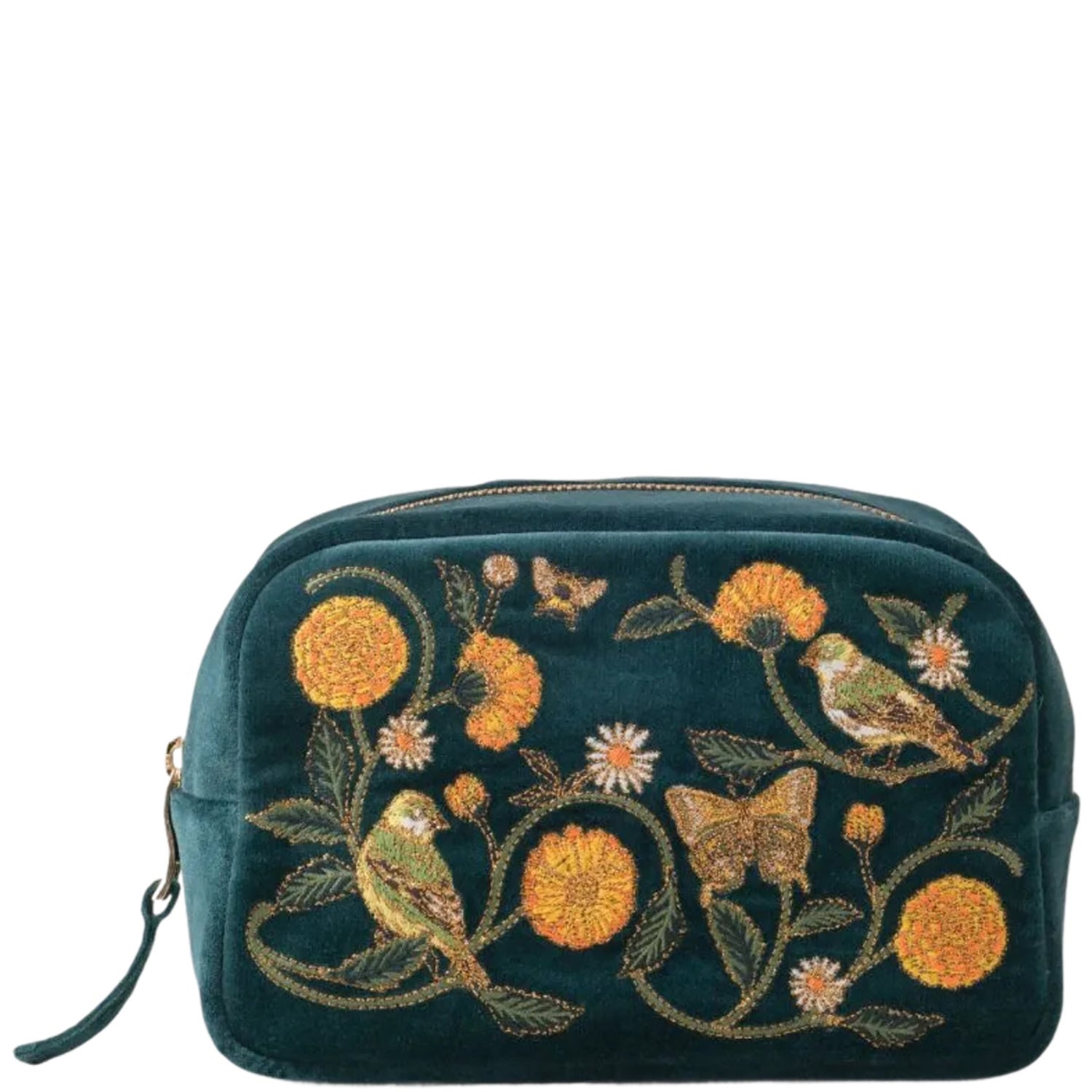Elizabeth Scarlett Wild Garden Velvet Makeup Bag - Emerald