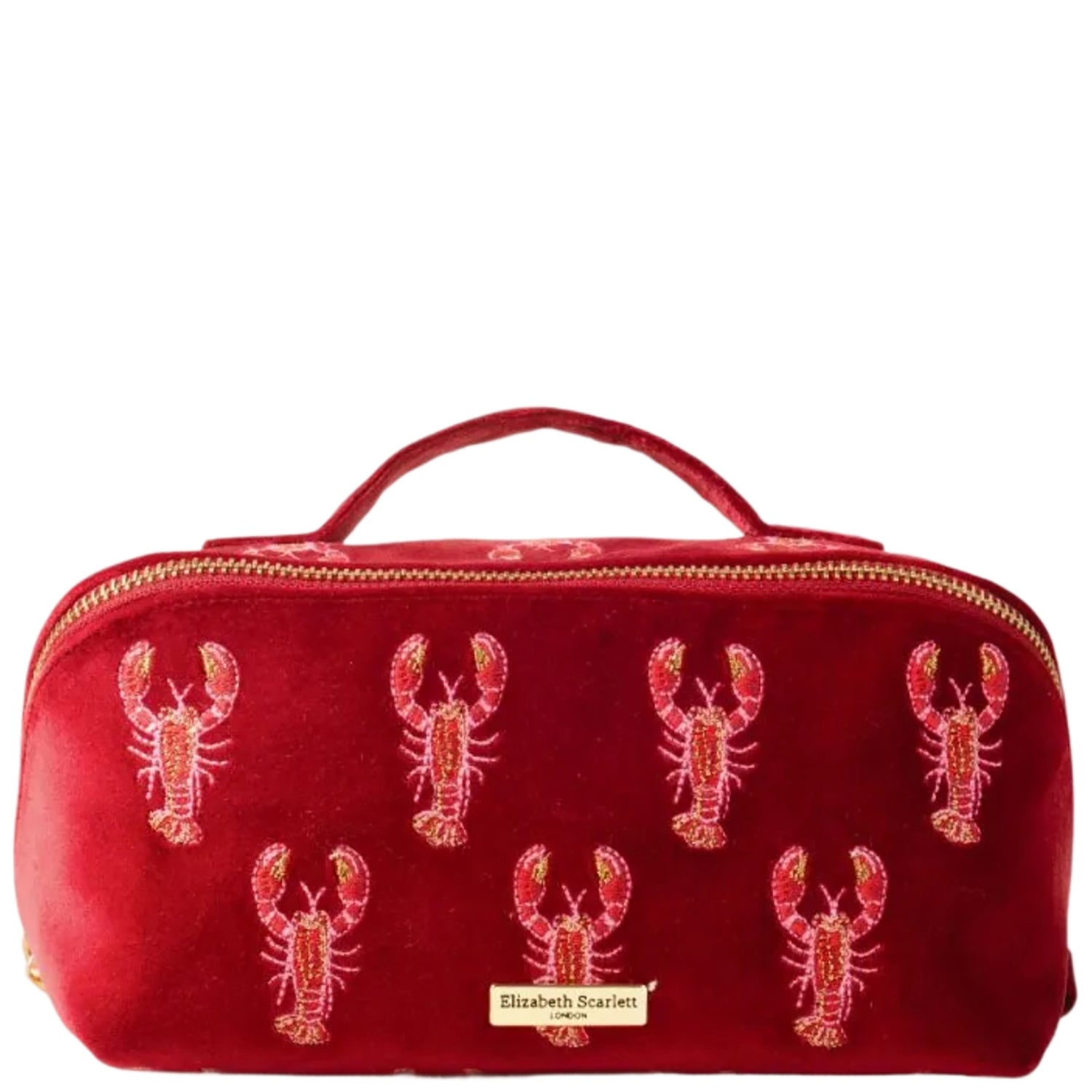 Elizabeth Scarlett Lobster Velvet Open Flat Makeup Bag - Rouge