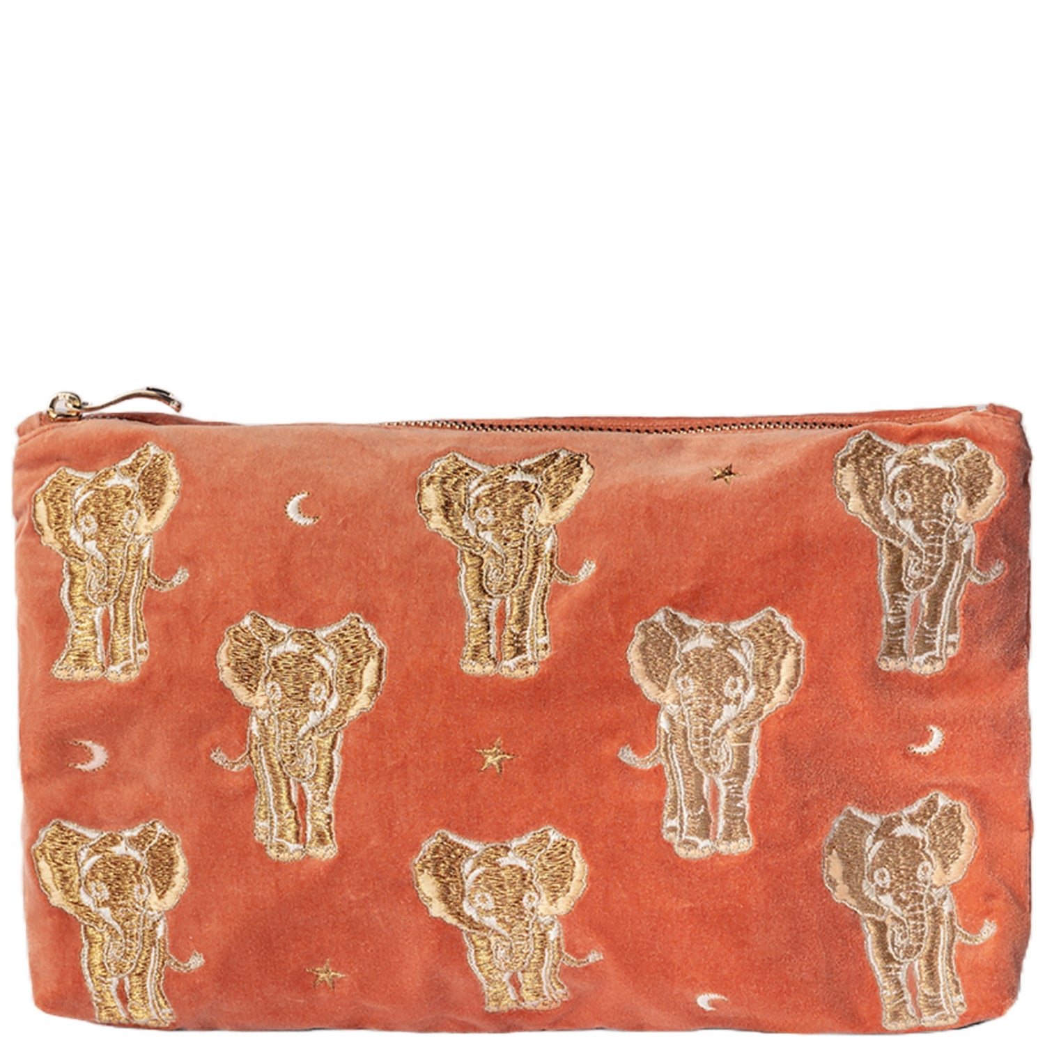 Elizabeth Scarlett Golden Elephants Velvet Everyday Pouch - Rust