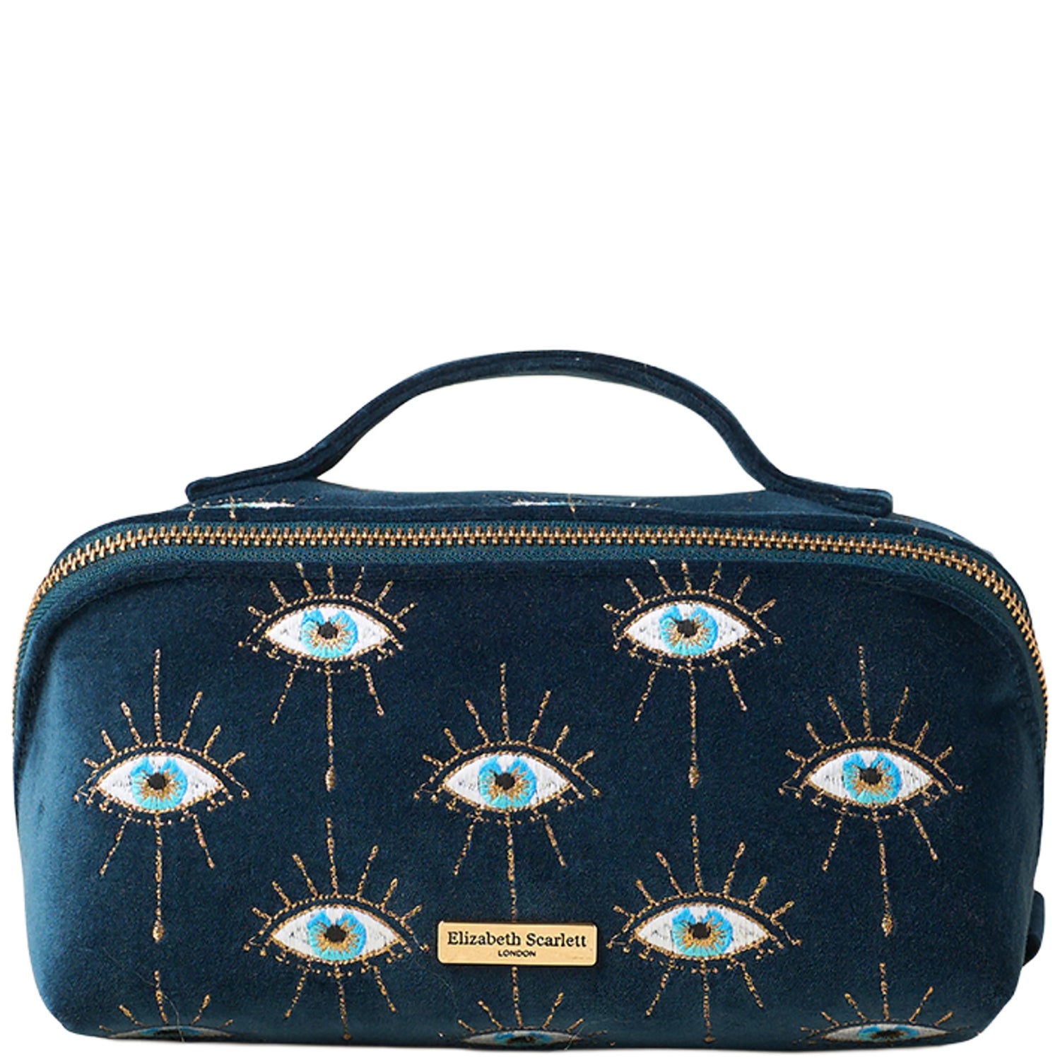 Elizabeth Scarlett Mystical Eye Velvet Open Flat Makeup Bag - Ink Blue