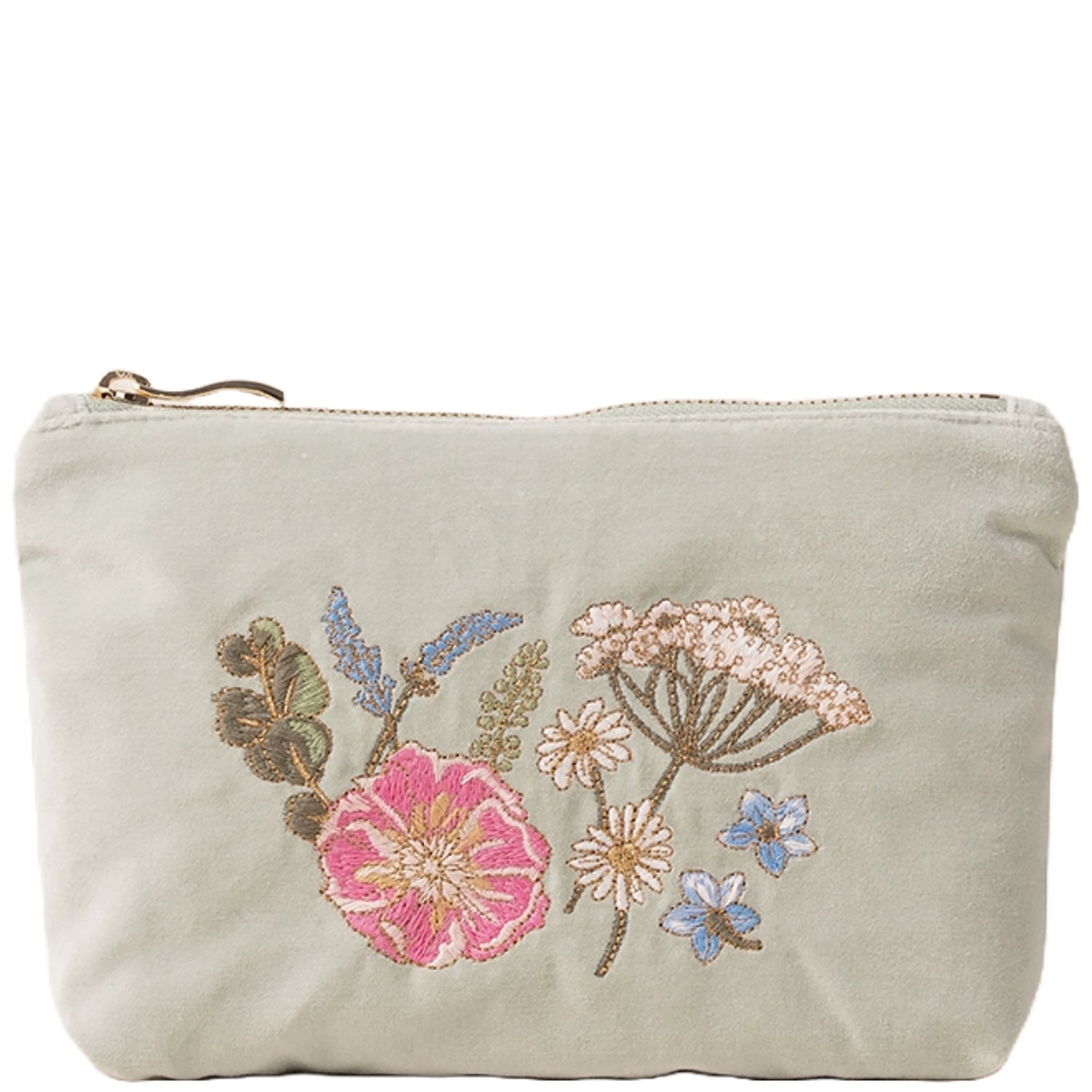 Elizabeth Scarlett Pressed Flowers Velvet Mini Pouch - Sage
