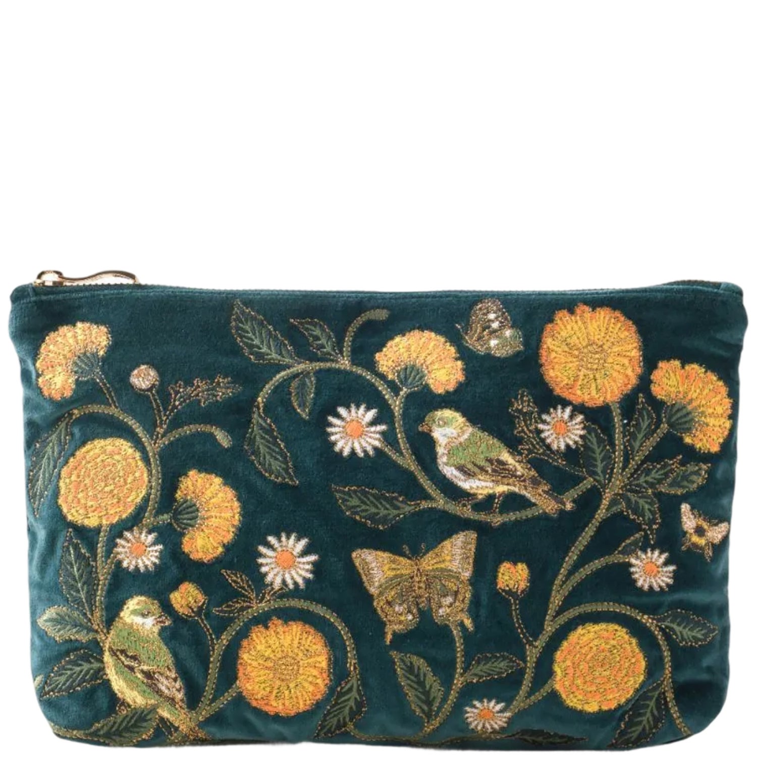 Elizabeth Scarlett Wild Garden Velvet Everyday Pouch - Emerald