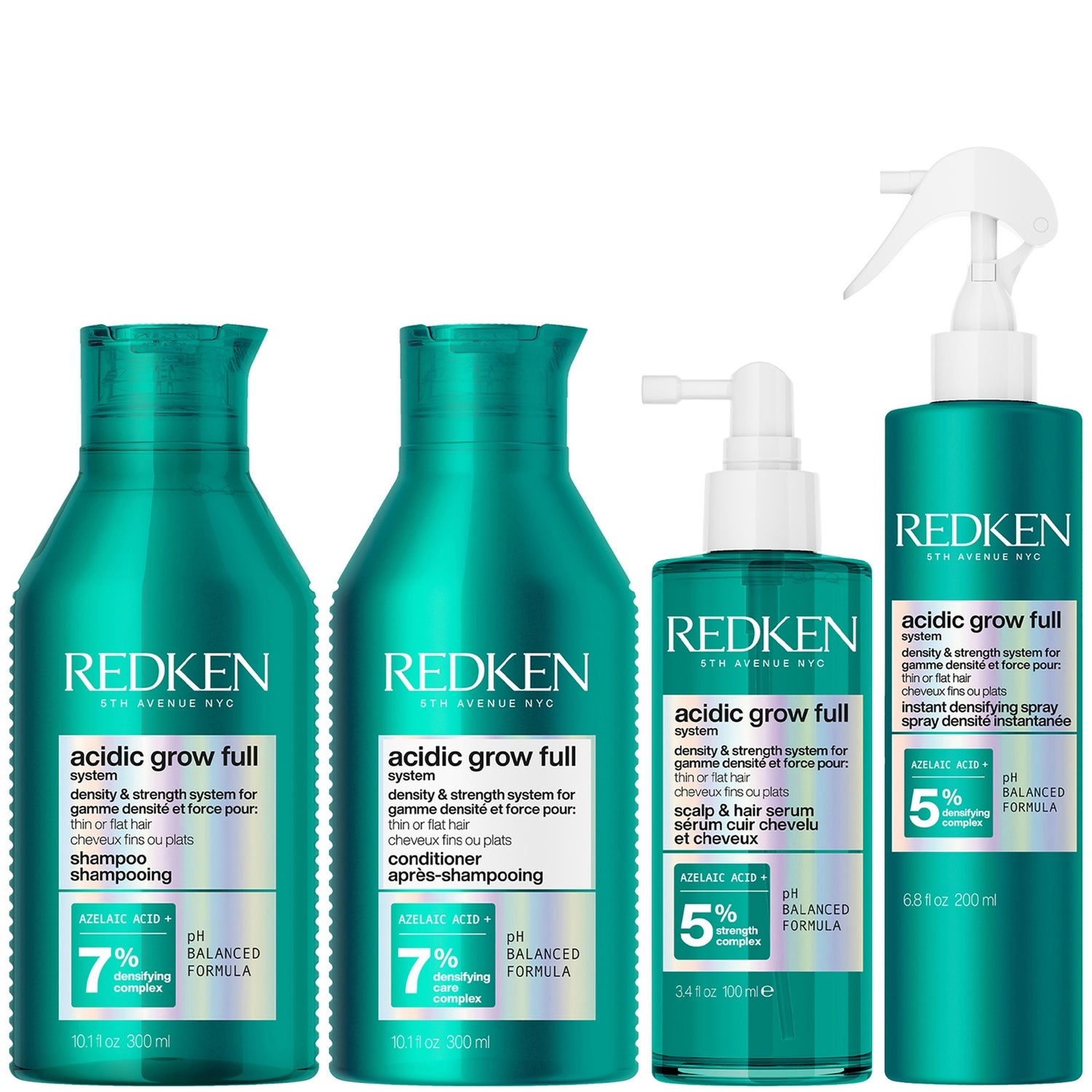 Redken Acidic Grow Full System Shampoo 300ml, Conditioner 300ml, Serum 100ml & Spray 190ml Bundle