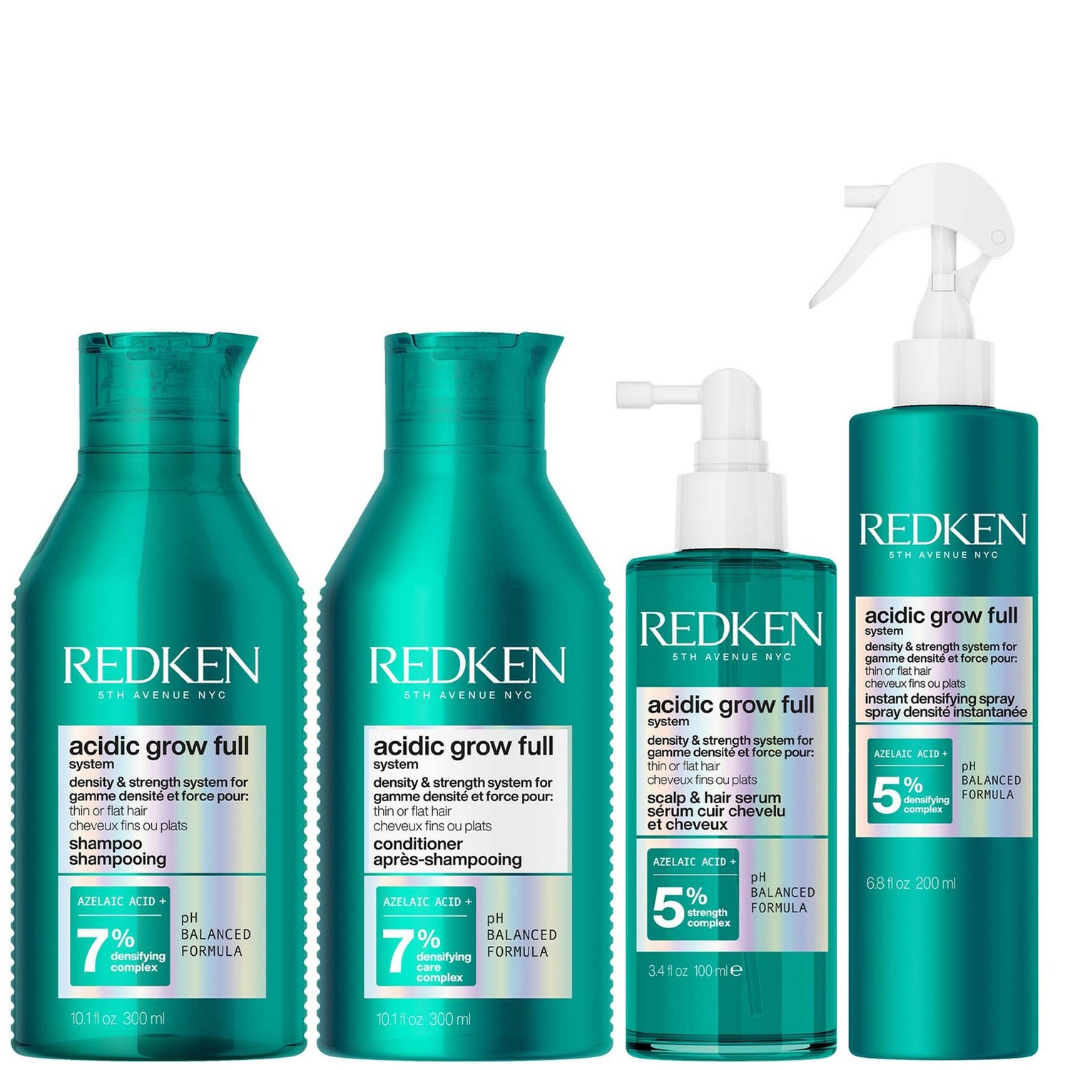 Redken Acidic Grow Full System Shampoo 300ml, Conditioner 300ml, Serum 100ml & Spray 190ml Bundle