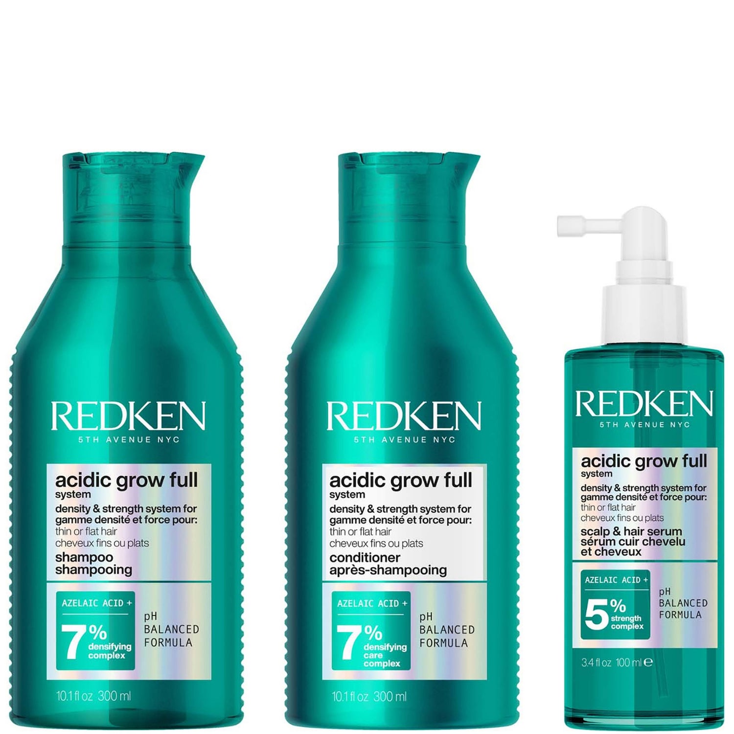 Redken Acidic Grow Full System Shampoo 300ml, Conditioner 300ml & Serum 100ml Bundle