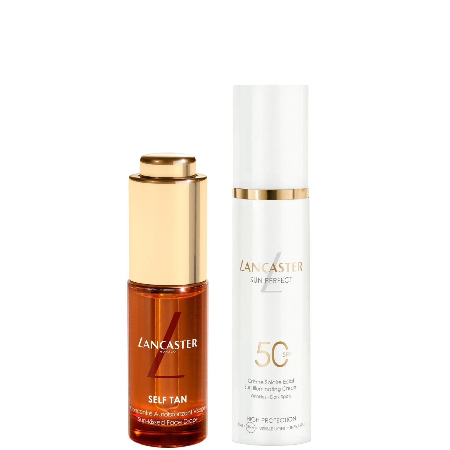 Lancaster Self Tan Sun-Kissed Face Drops 15Ml + Sun Perfect Illuminating Cream Spf50 Bundle