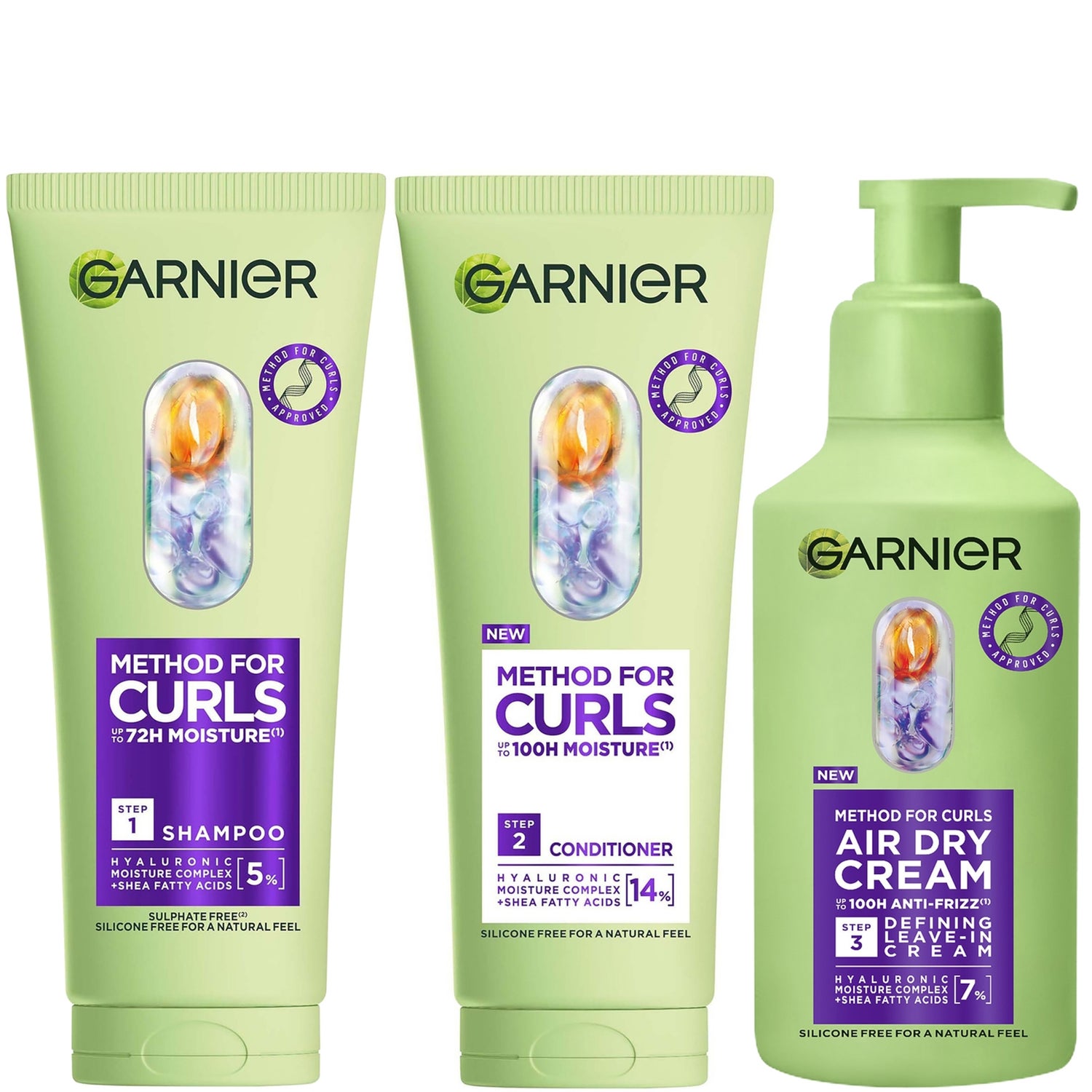Garnier Method for Curls Shampoo, Conditioner and Air Dry Cream Bundle