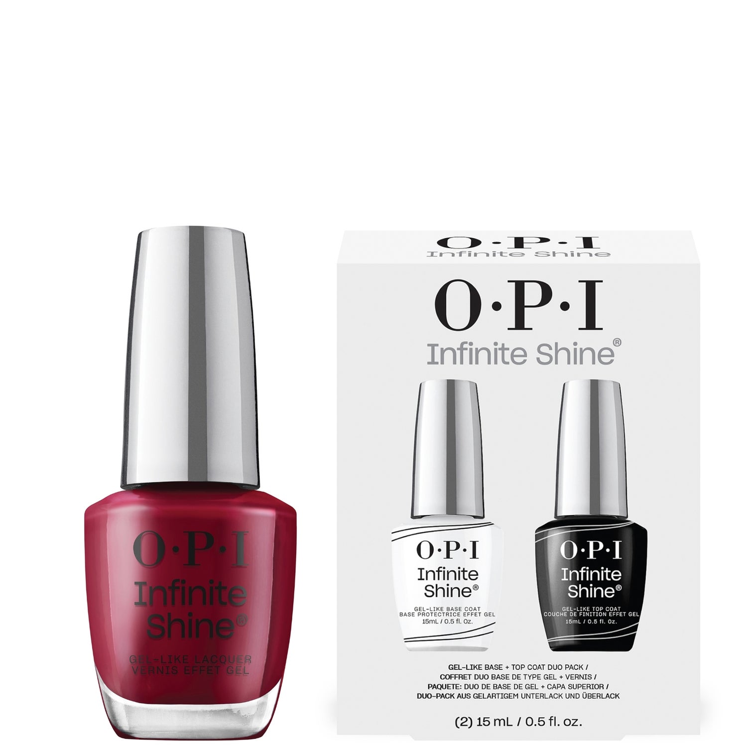 OPI Infinite Shine Malaga Wine Nail Polish with Base and Top Coat Duo Bundle