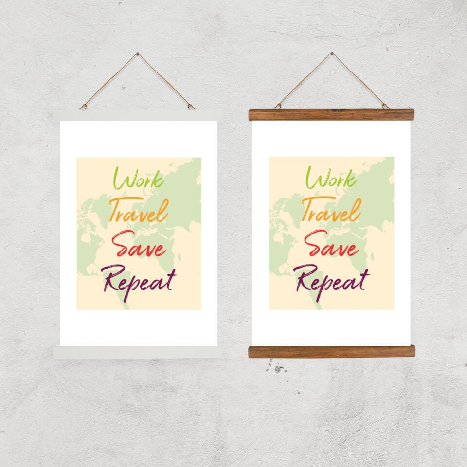 Work Travel Save Repeat Map Background Art Print 1