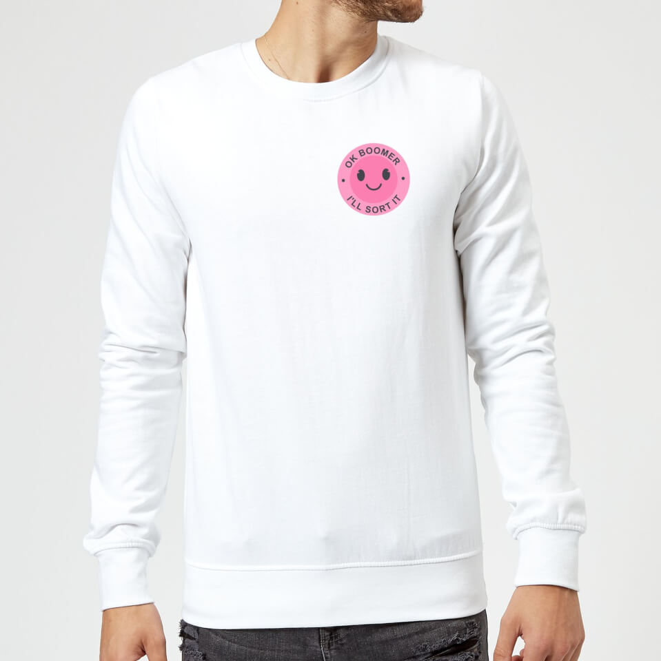 Ok Boomer Pink Smile Pocket Print Sweatshirt - White