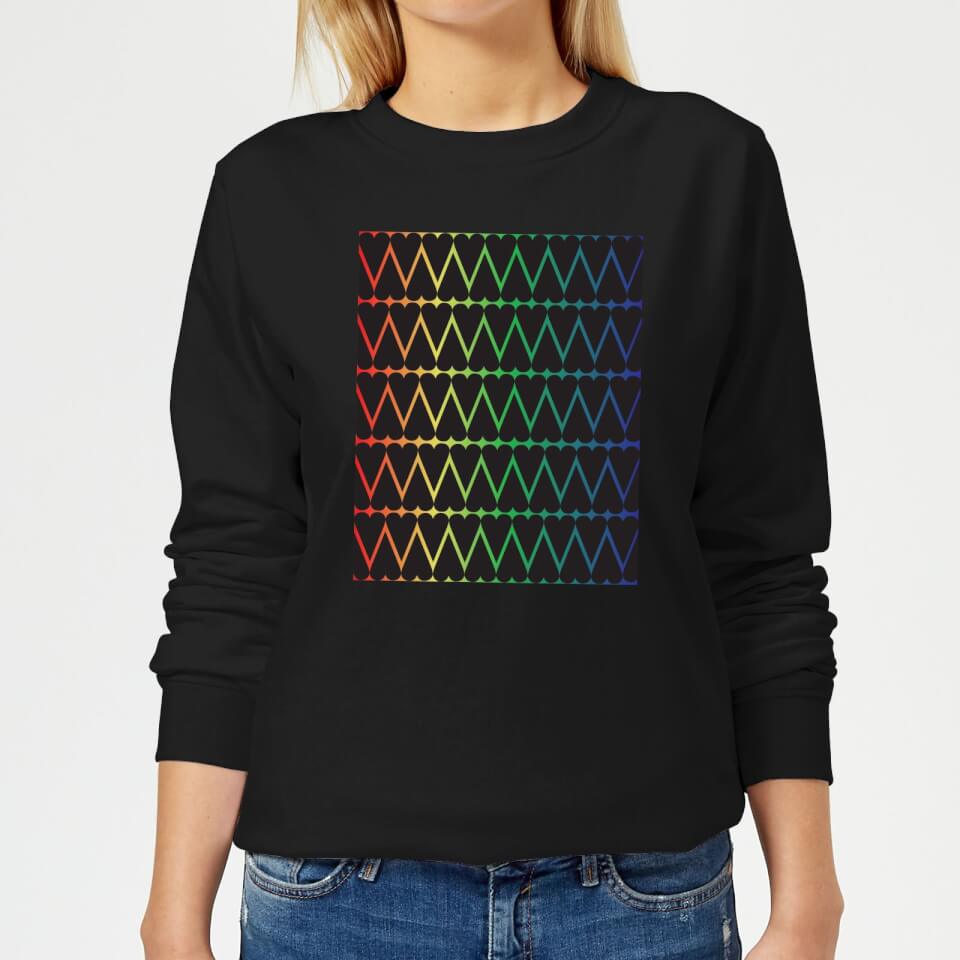 Mini Heart Print On Rainbow Women's Sweatshirt - Black