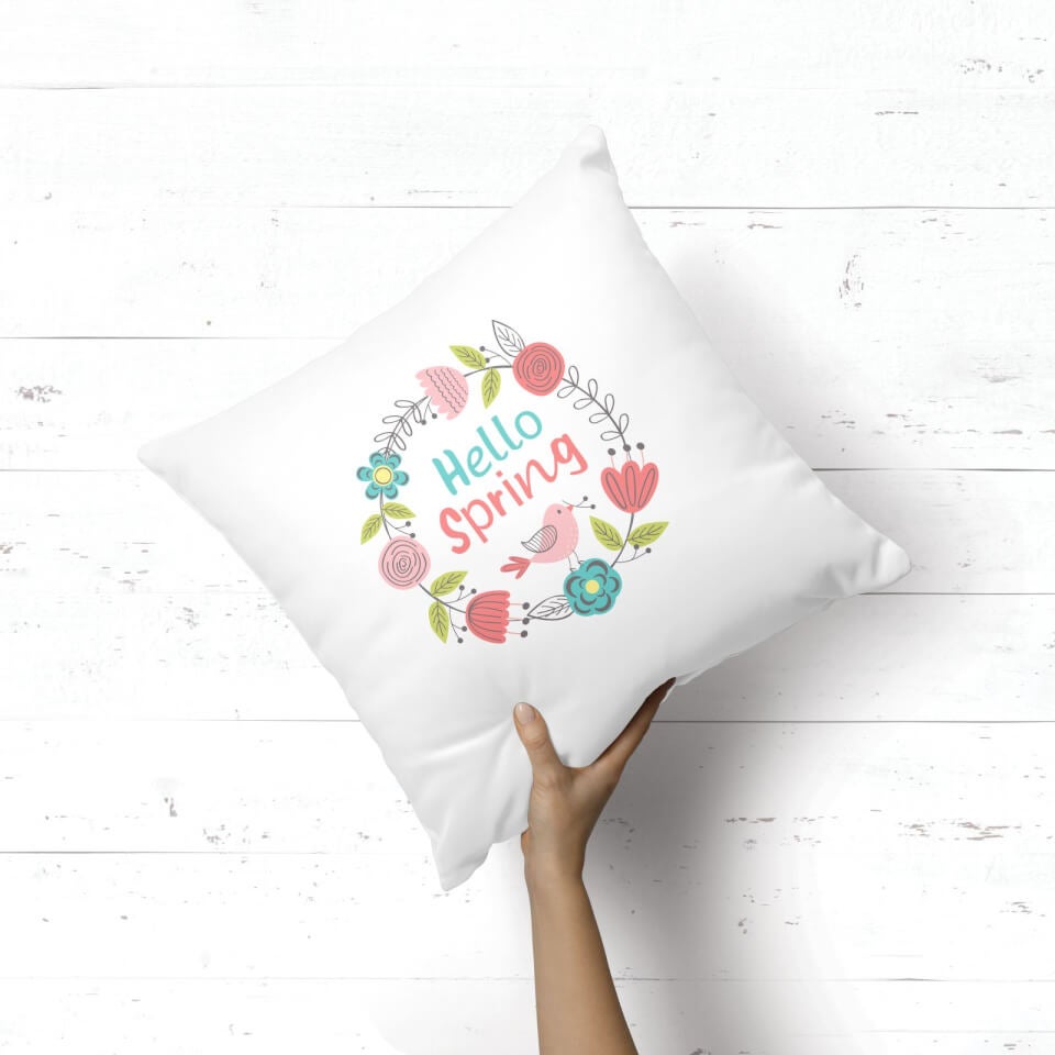 Pressed Flowers Hello Spring Floral Reef Square Cushion 1