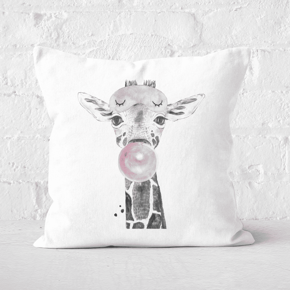 Pressed Flowers Bubblegum Giraffe Square Cushion