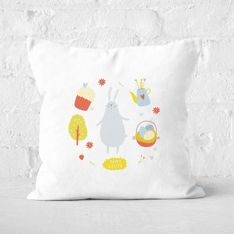 Pressed Flowers Bunny Easter Picnic Square Cushion
