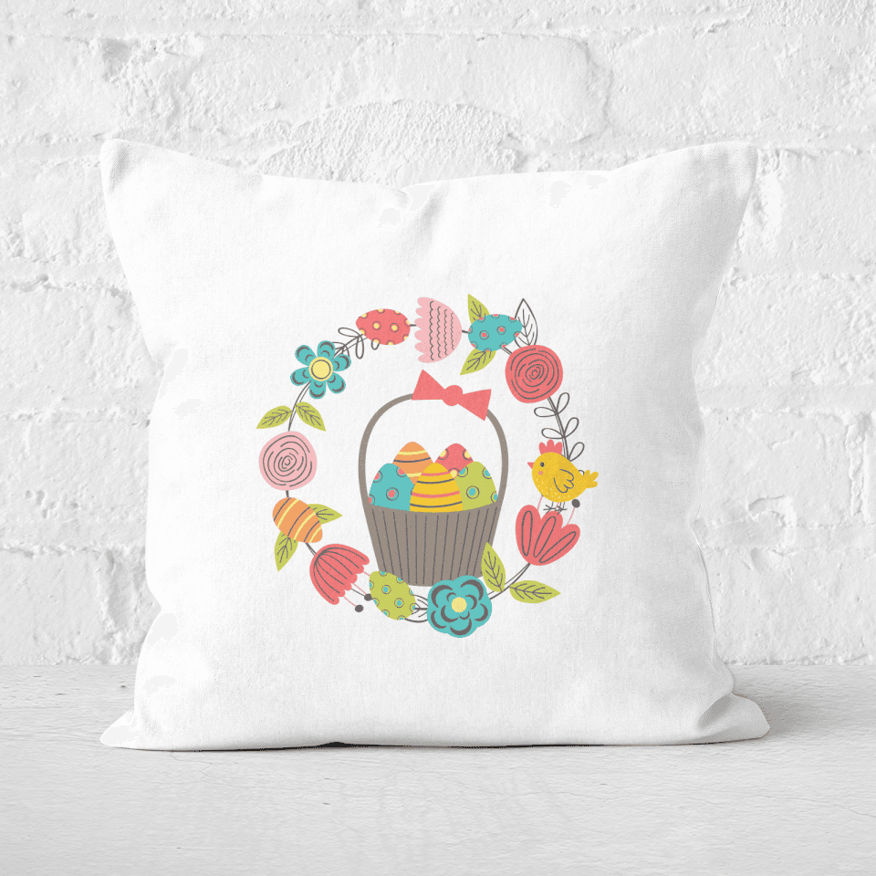 Pressed Flowers Easter Egg Basket Square Cushion