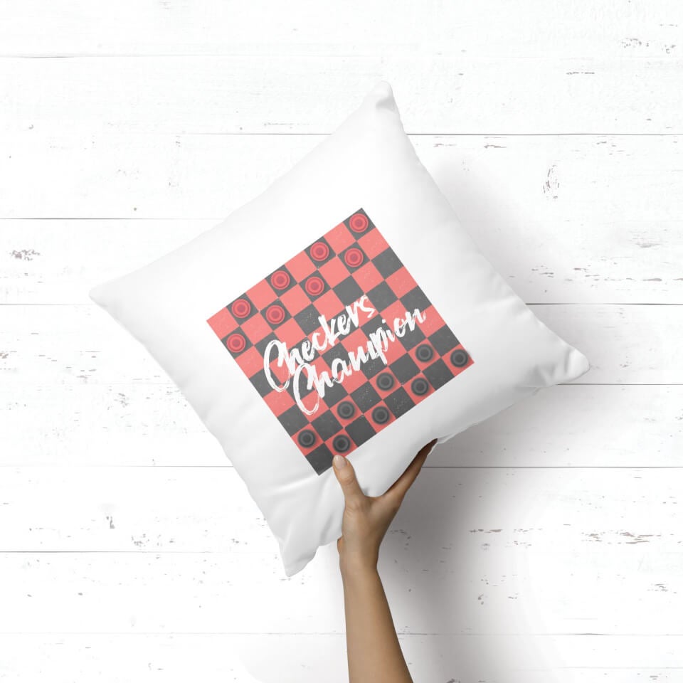 Checkers Board With Text Square Cushion 1