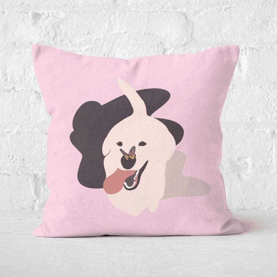 Pressed Flowers Dog With Butterfly Nose Square Cushion