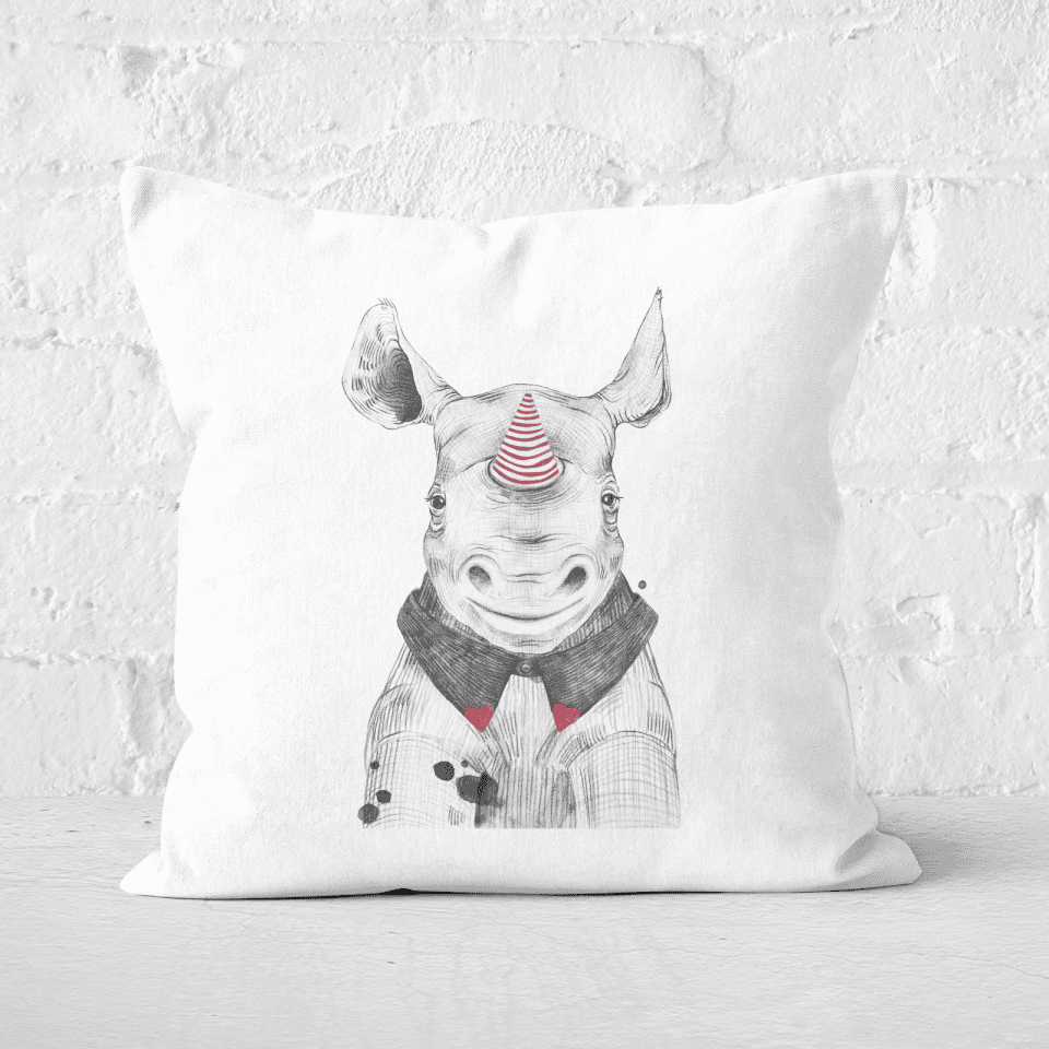 Pressed Flowers Clown Rhino Square Cushion