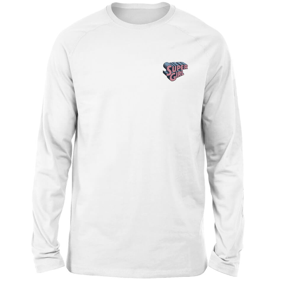 DC Super Girl Embroidered Unisex Long Sleeved T-Shirt - White