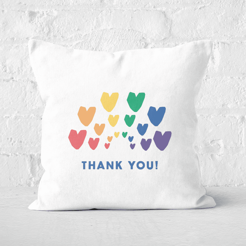 Thank You Rainbow Hearts Square Cushion