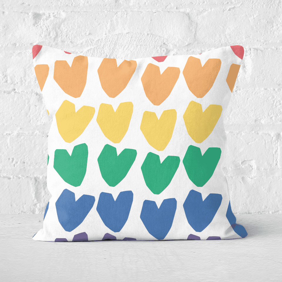Rainbow Hearts Square Cushion
