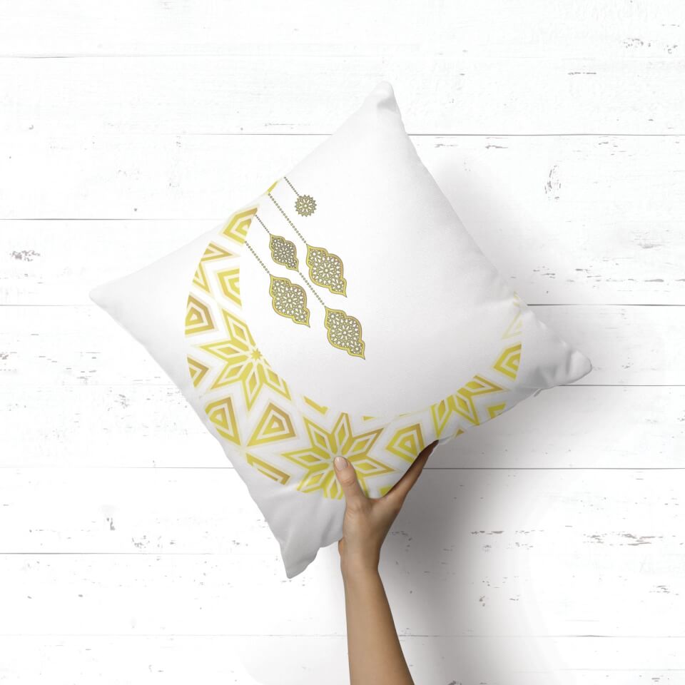 Eid Mubarak Patterned Moon And Lamps Square Cushion 1