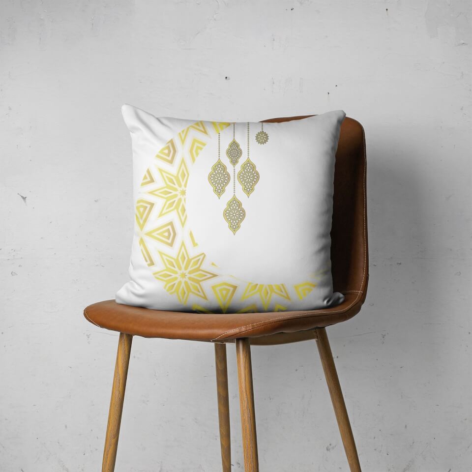 Eid Mubarak Patterned Moon And Lamps Square Cushion 2