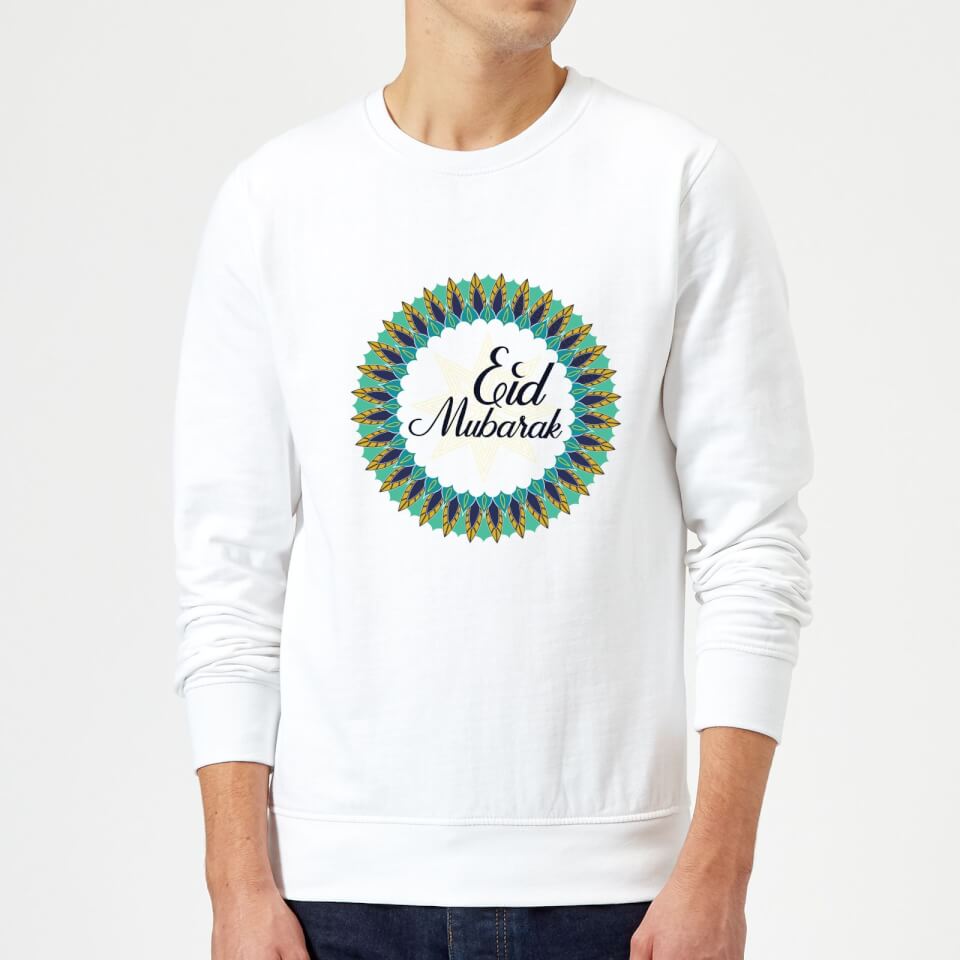 Eid Mubarak Peacock Coloured Wreath Sweatshirt - White