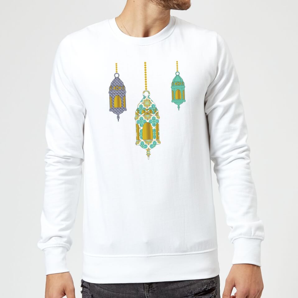 Eid Mubarak Lamps Sweatshirt - White