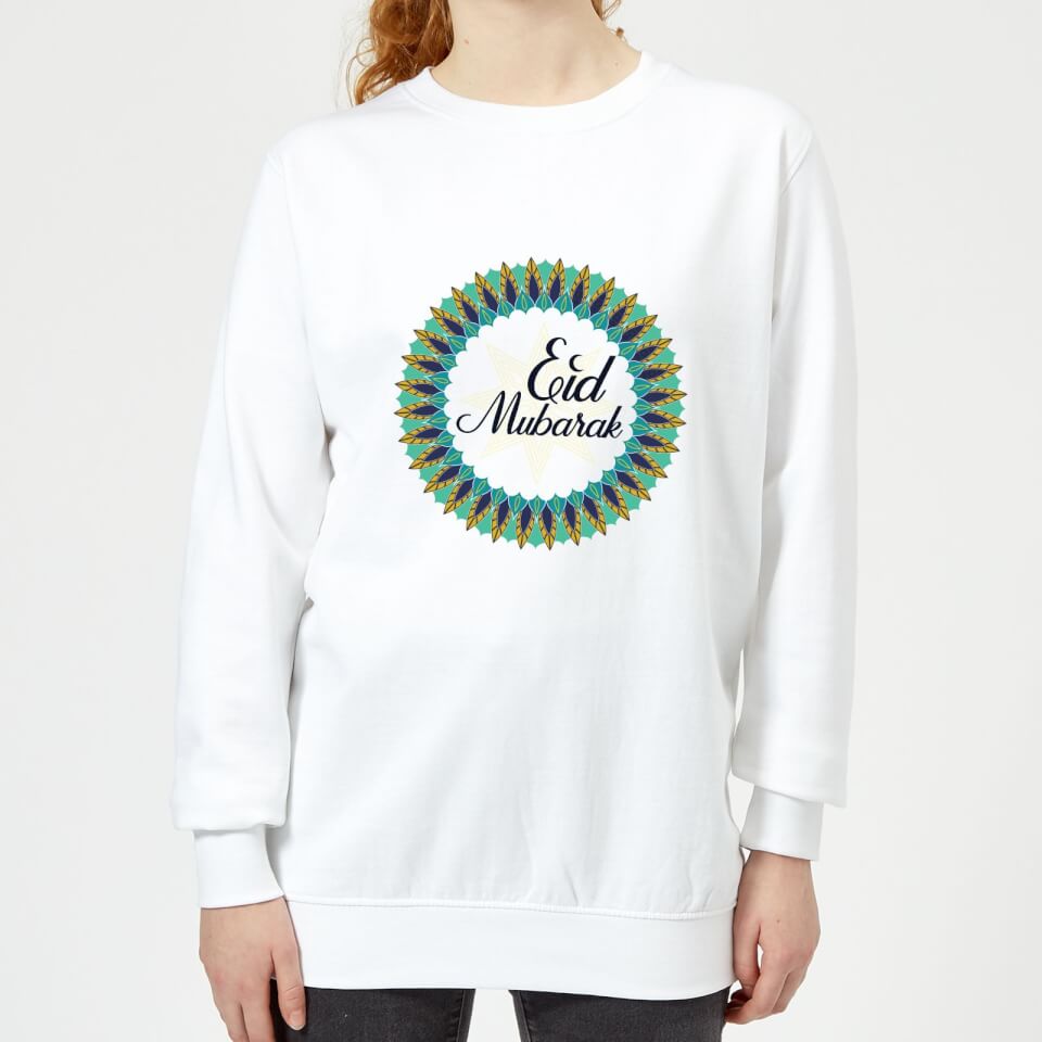Eid Mubarak Peacock Coloured Wreath Women's Sweatshirt - White
