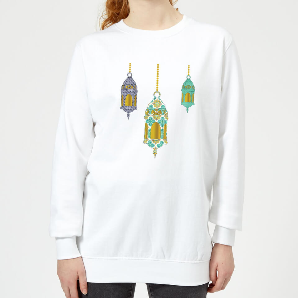 Eid Mubarak Lamps Women's Sweatshirt - White
