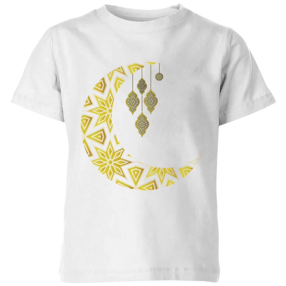 Eid Mubarak Pattern Moon Kids' T-Shirt - White