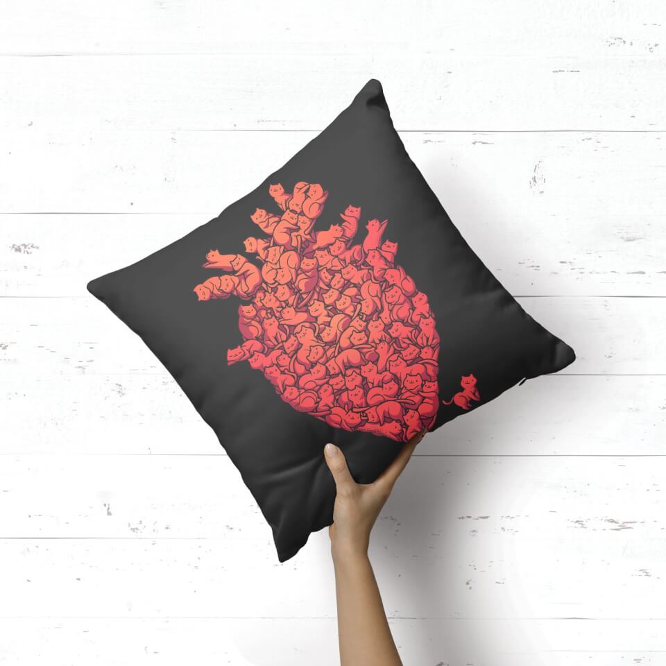 I Love Cat Heart Square Cushion 1